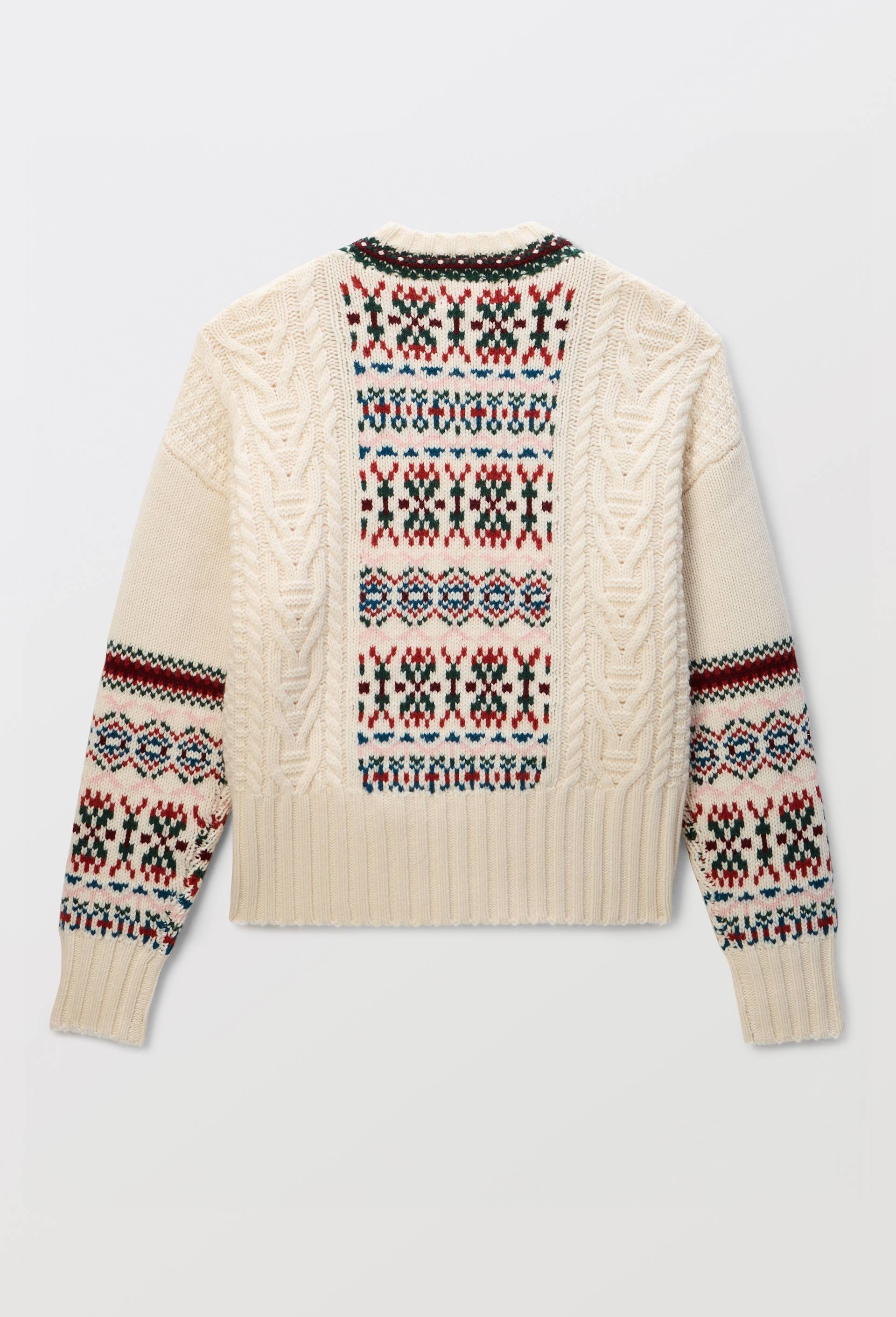 Pull manches longues en jacquard en laine, Ecru, large image number 4