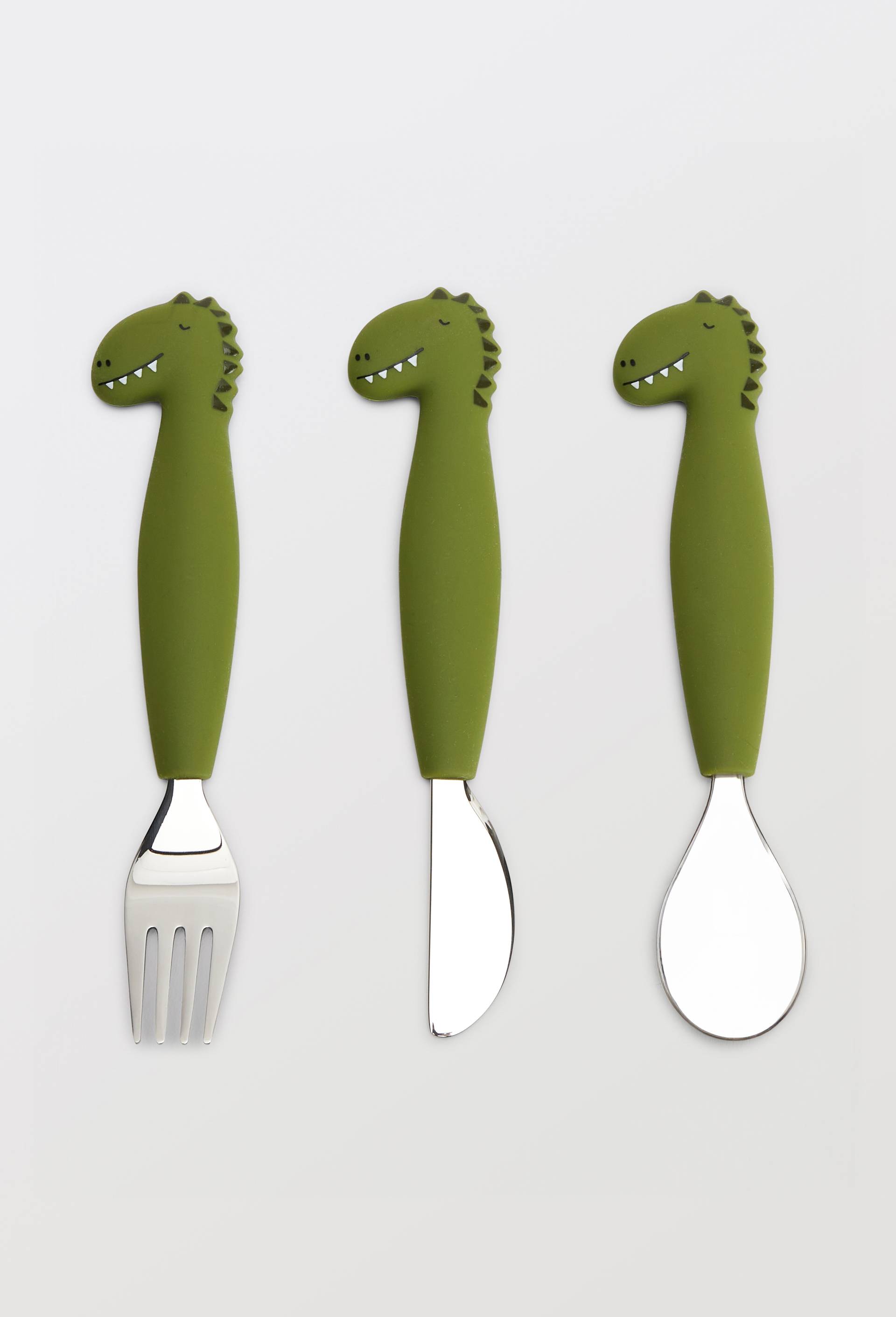 SILICONE CUTLERY SET 3 PACK MR DINO, Vert fonc&eacute;, large image number 0