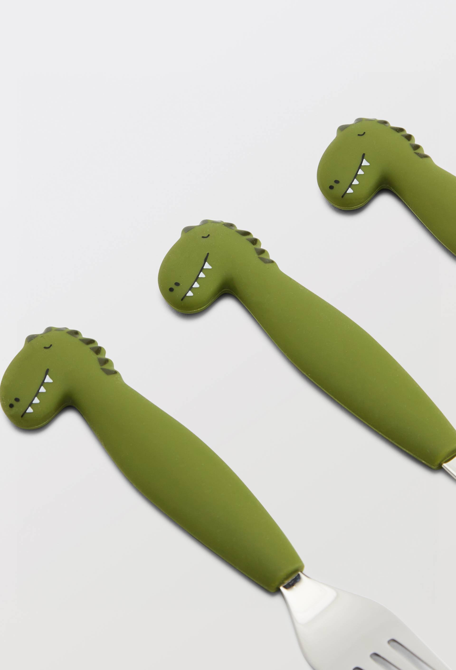 SILICONE CUTLERY SET 3 PACK MR DINO, Vert fonc&eacute;, large image number 1.0