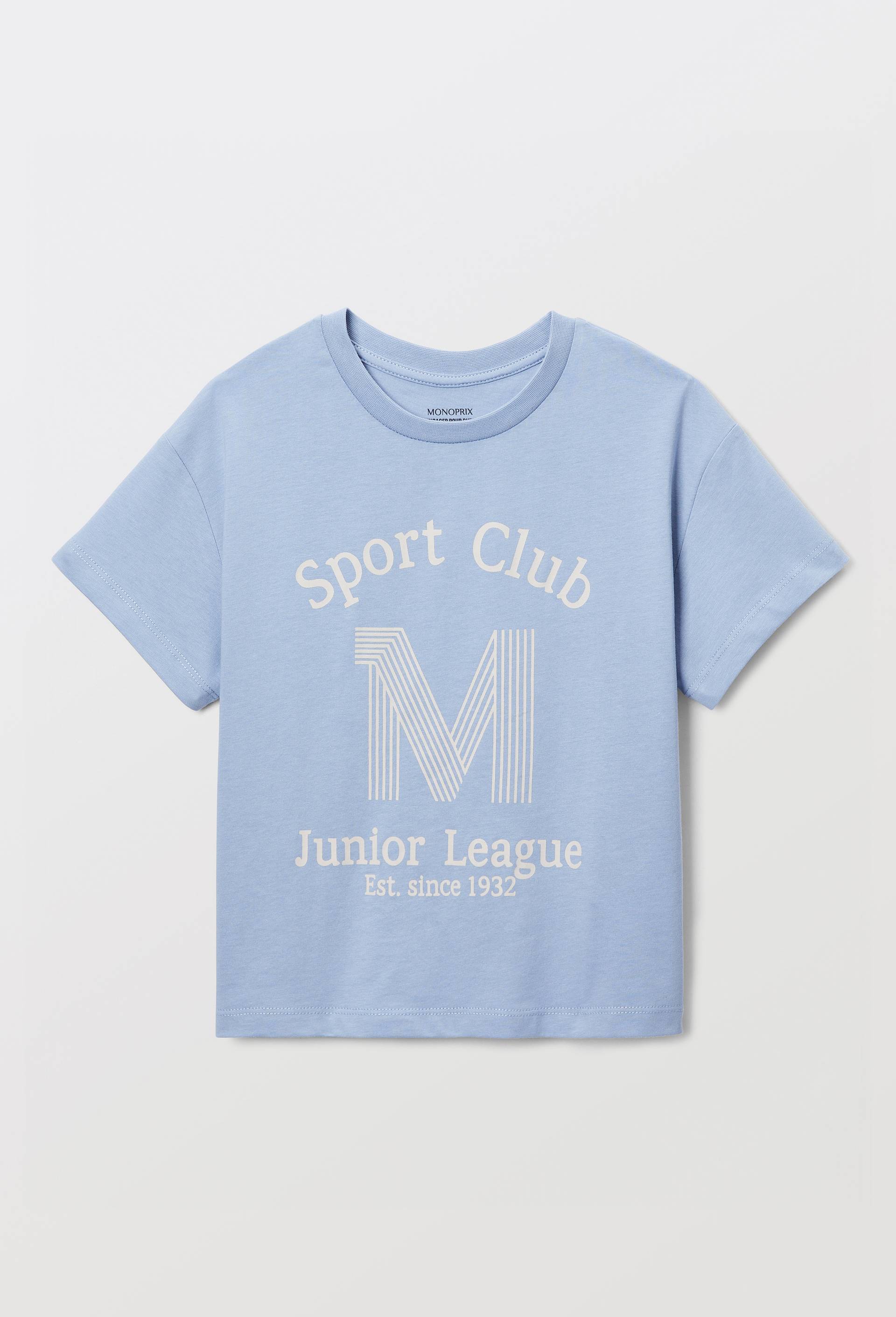 T-shirt sport manches courtes imprim&eacute; en coton, Bleu, large image number 0.0