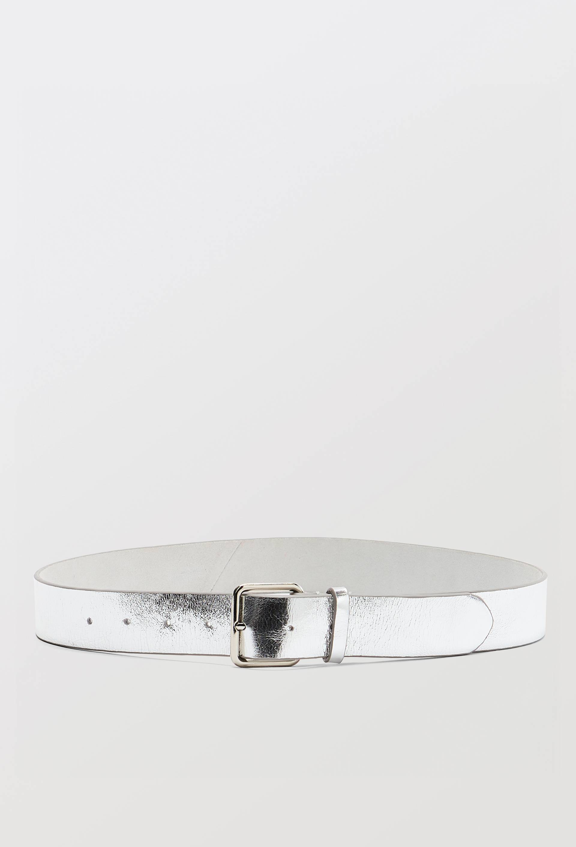 Ceinture en cuir 3,5cm metallis&eacute;, Argent, large image number 0.0