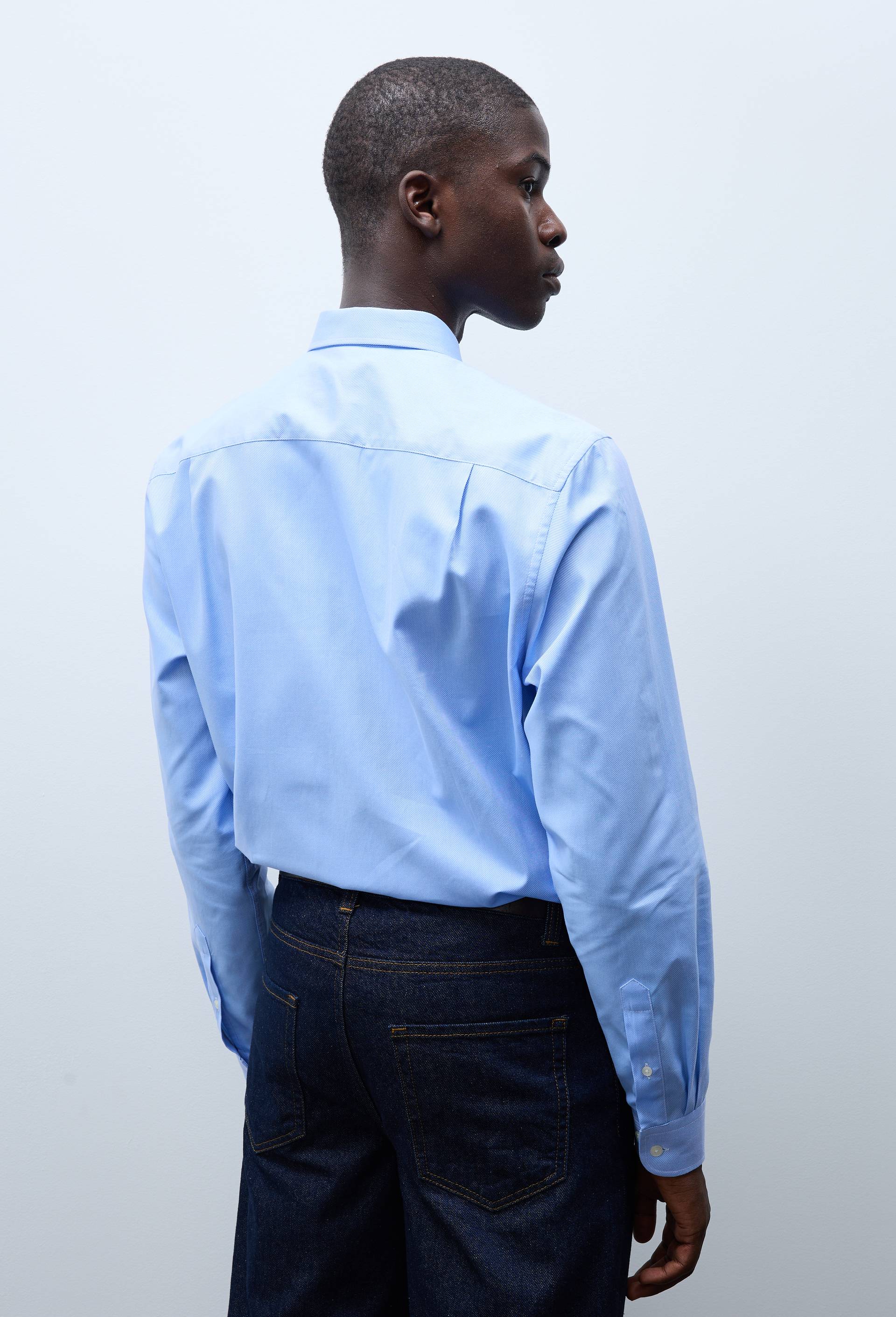 Chemise formelle au tiss&eacute; diagonal col italien en coton, Bleu clair, large image number 1
