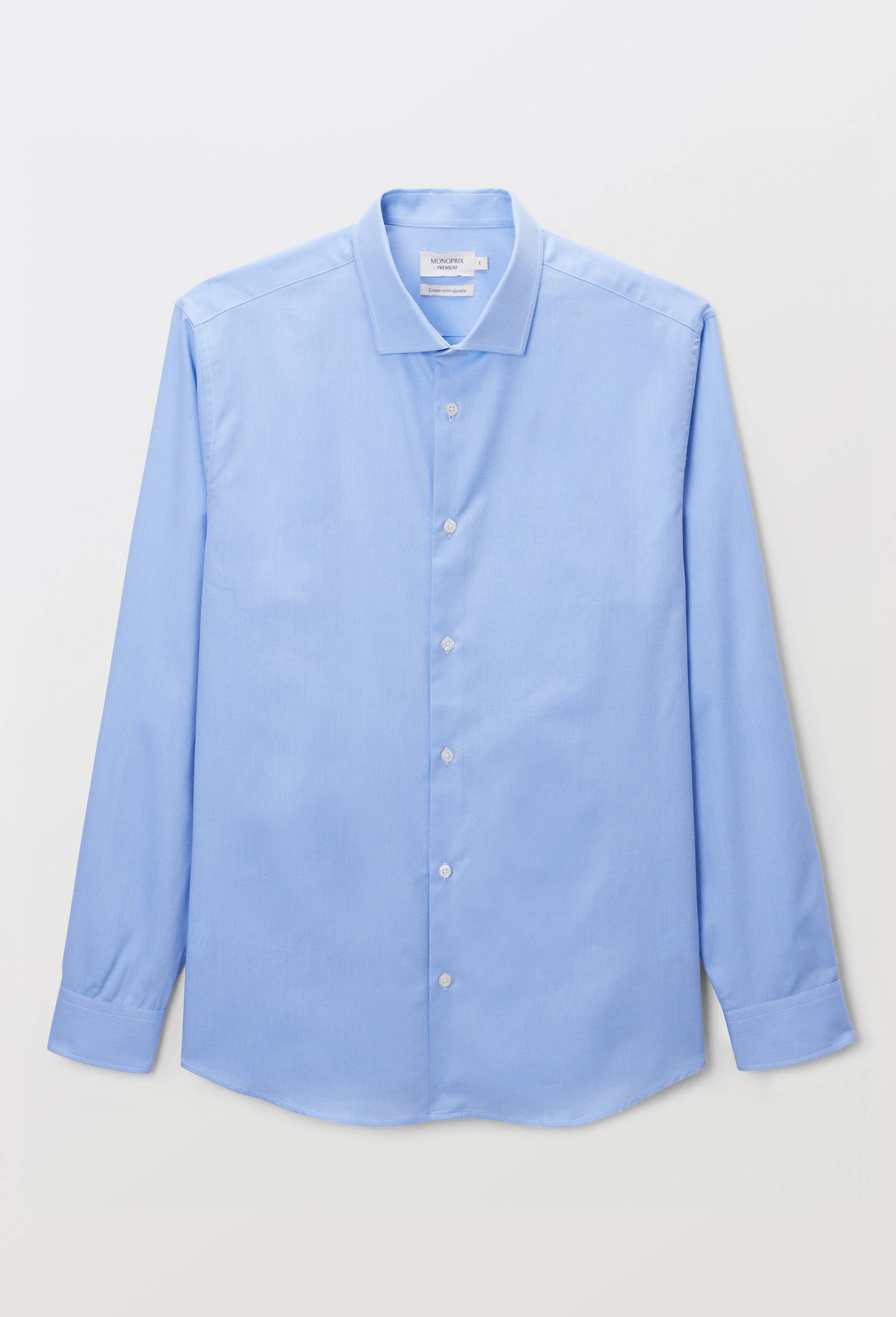 Chemise formelle au tiss&eacute; diagonal col italien en coton, Bleu clair, large image number 2