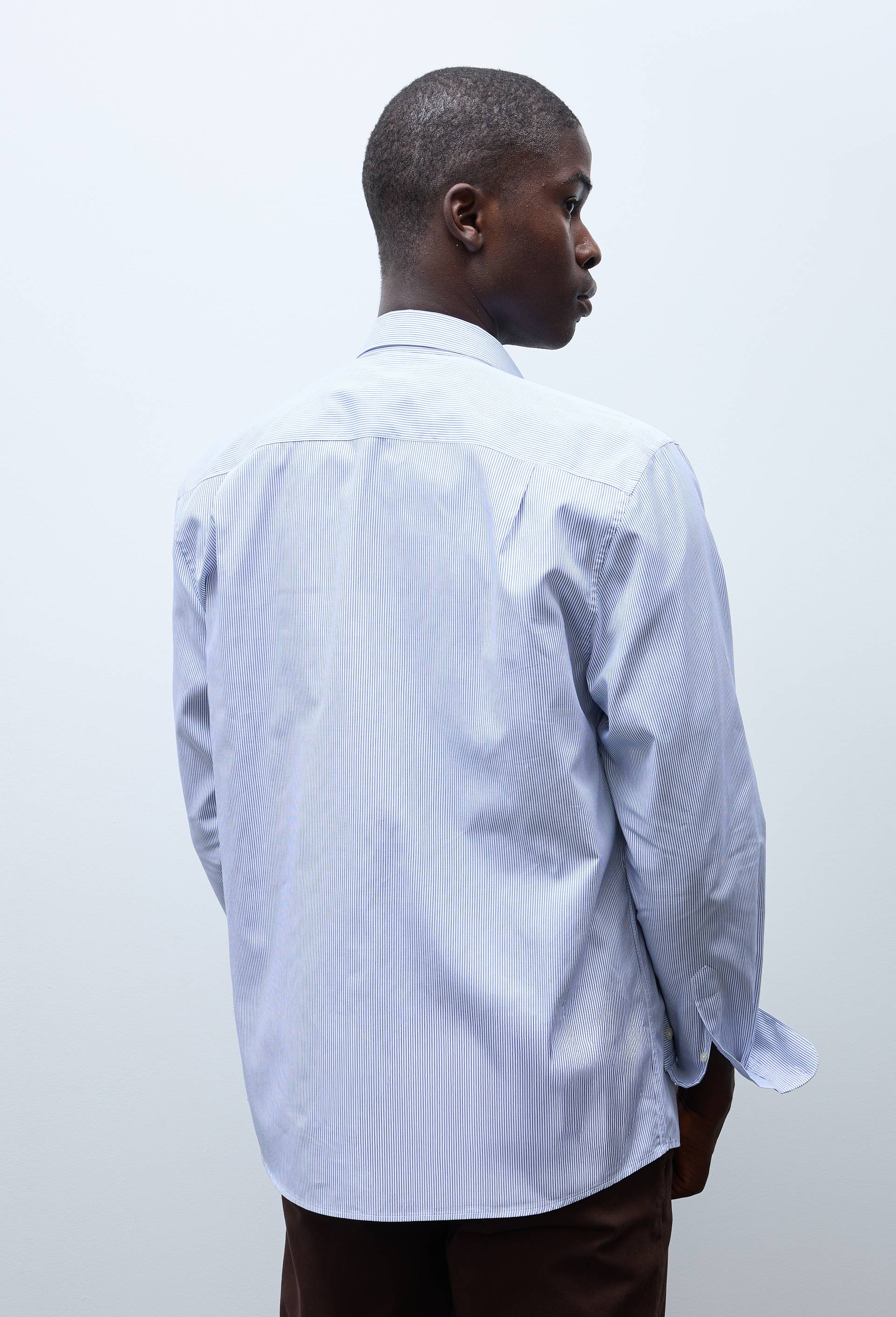 Chemise formelle ray&eacute;e col boutonn&eacute; en coton, Bleu fonc&eacute;, large image number 1