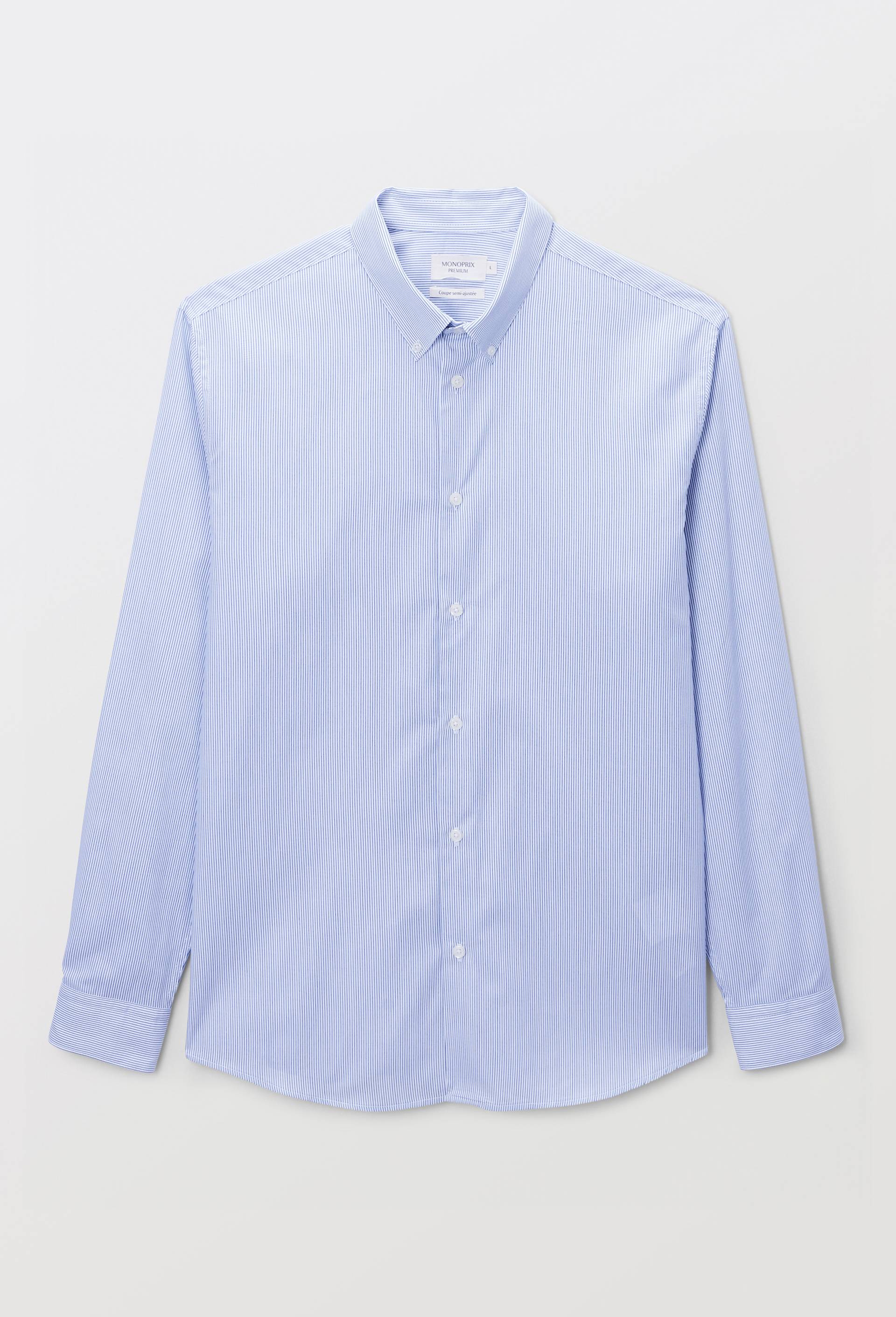 Chemise formelle ray&eacute;e col boutonn&eacute; en coton, Bleu fonc&eacute;, large image number 2