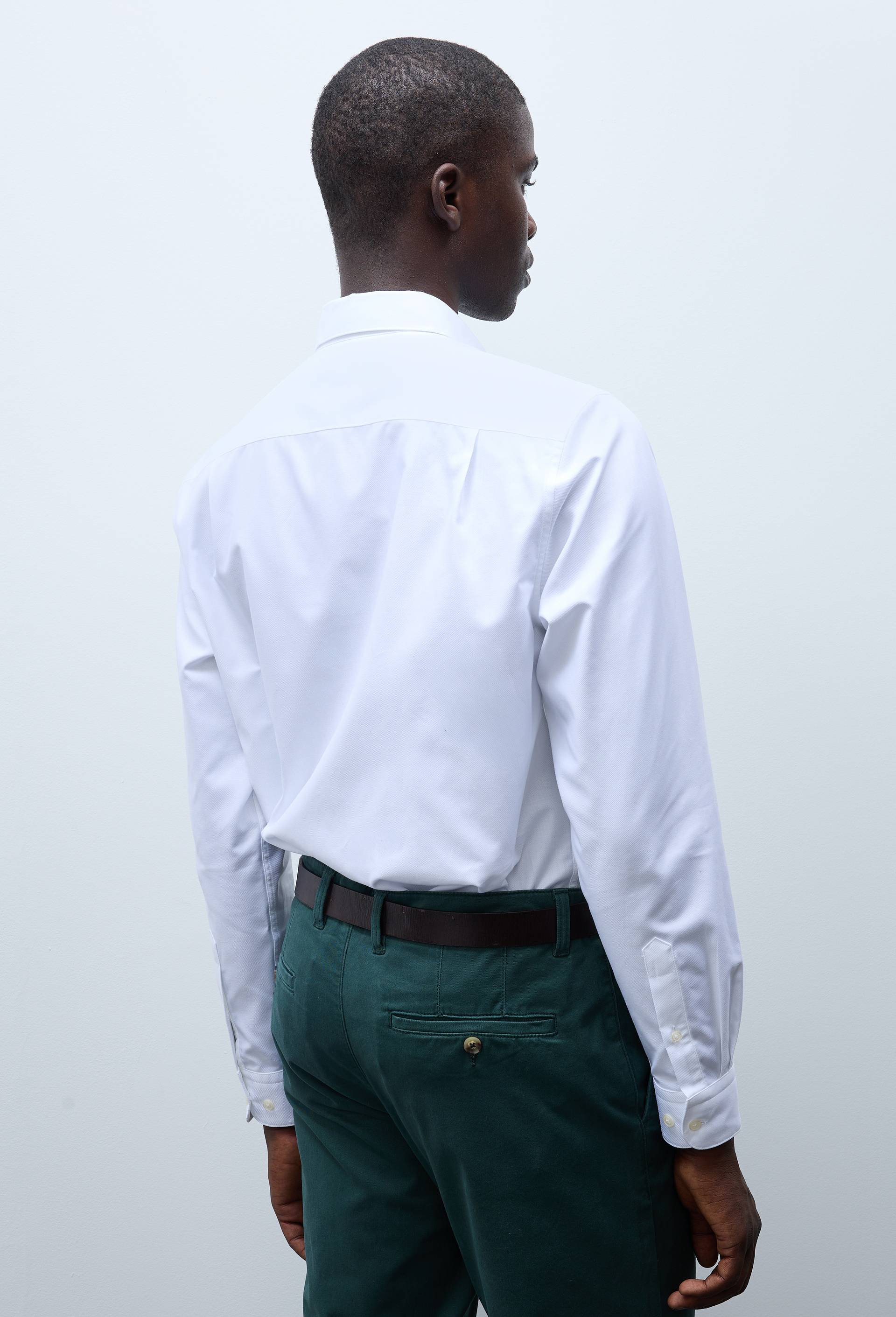 Chemise formelle au tiss&eacute; diagonal col boutonn&eacute; en coton, Blanc, large image number 1