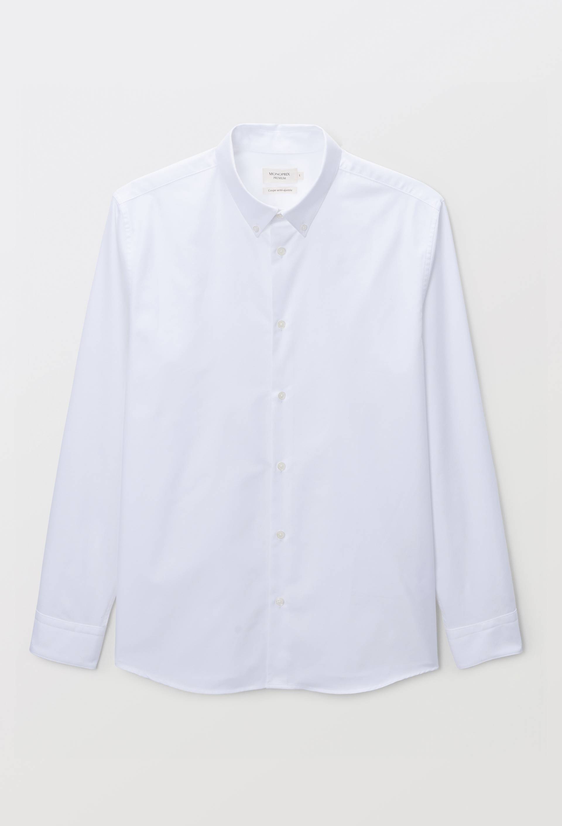Chemise formelle au tiss&eacute; diagonal col boutonn&eacute; en coton, Blanc, large image number 2.0