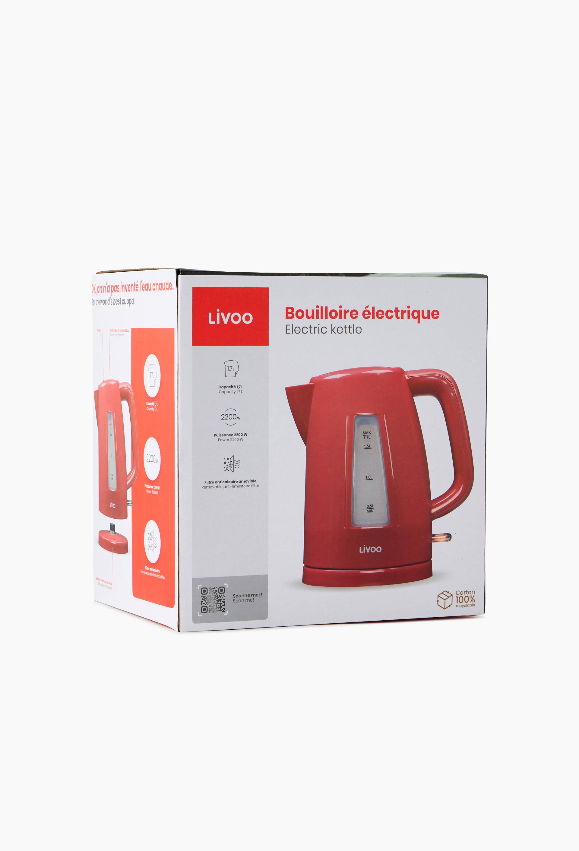 Bouilloire &eacute;lectrique, 1,7L, Rouge, large image number 2