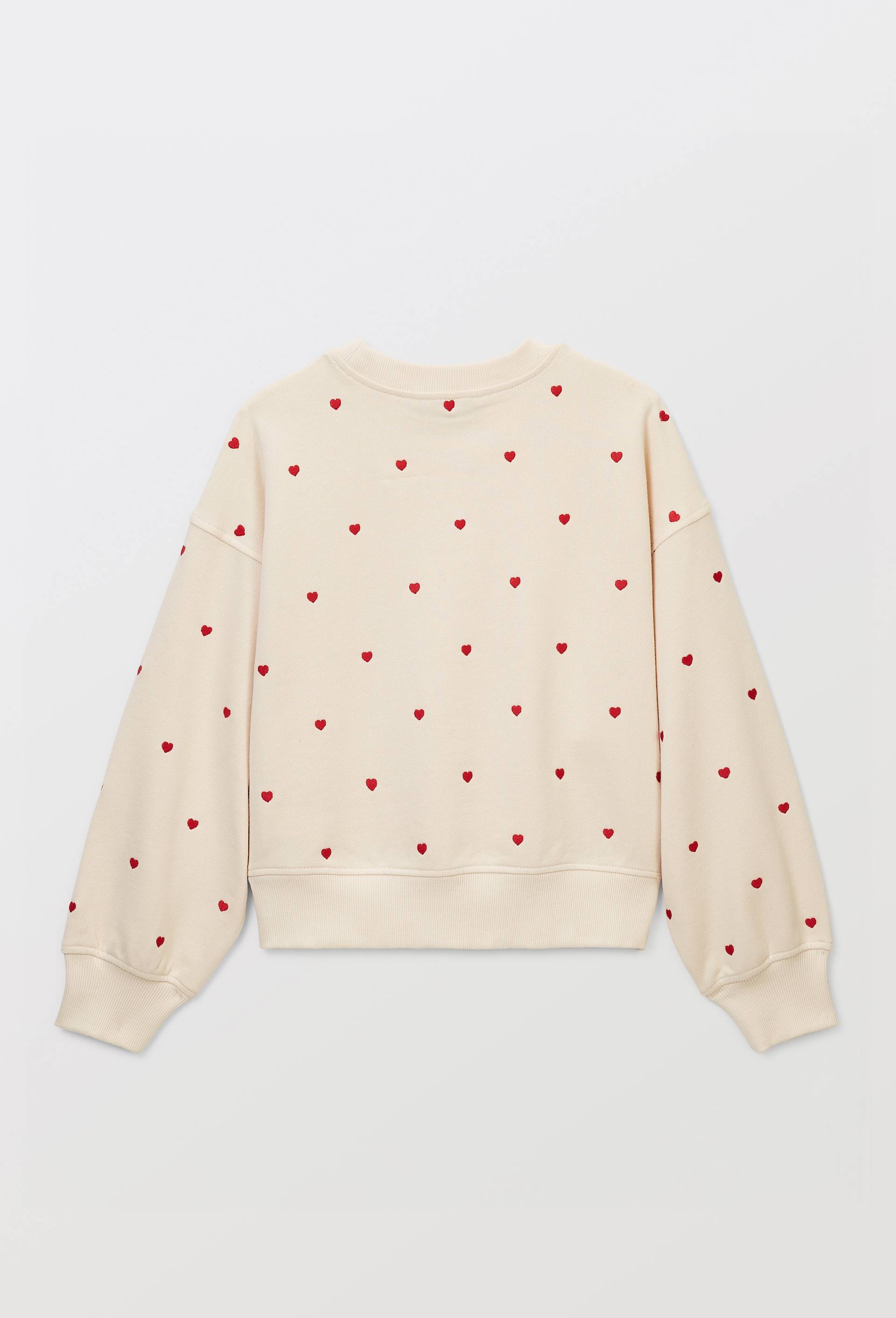 Sweat brod&eacute; coeurs contenant du coton BIO, Beige clair, large image number 2