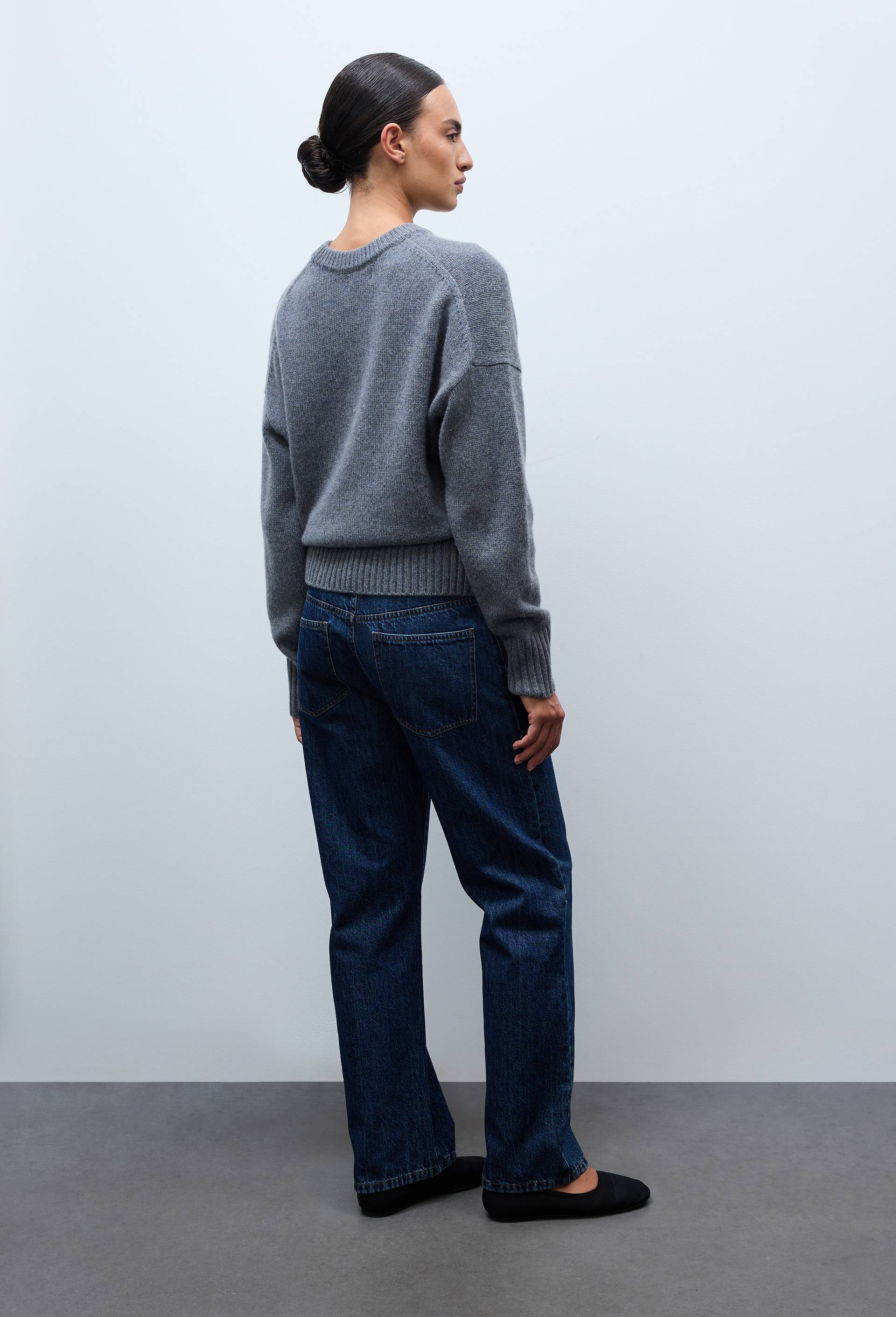 Jean droit &eacute;largi taille descendue, Bleu fonc&eacute;, large image number 1