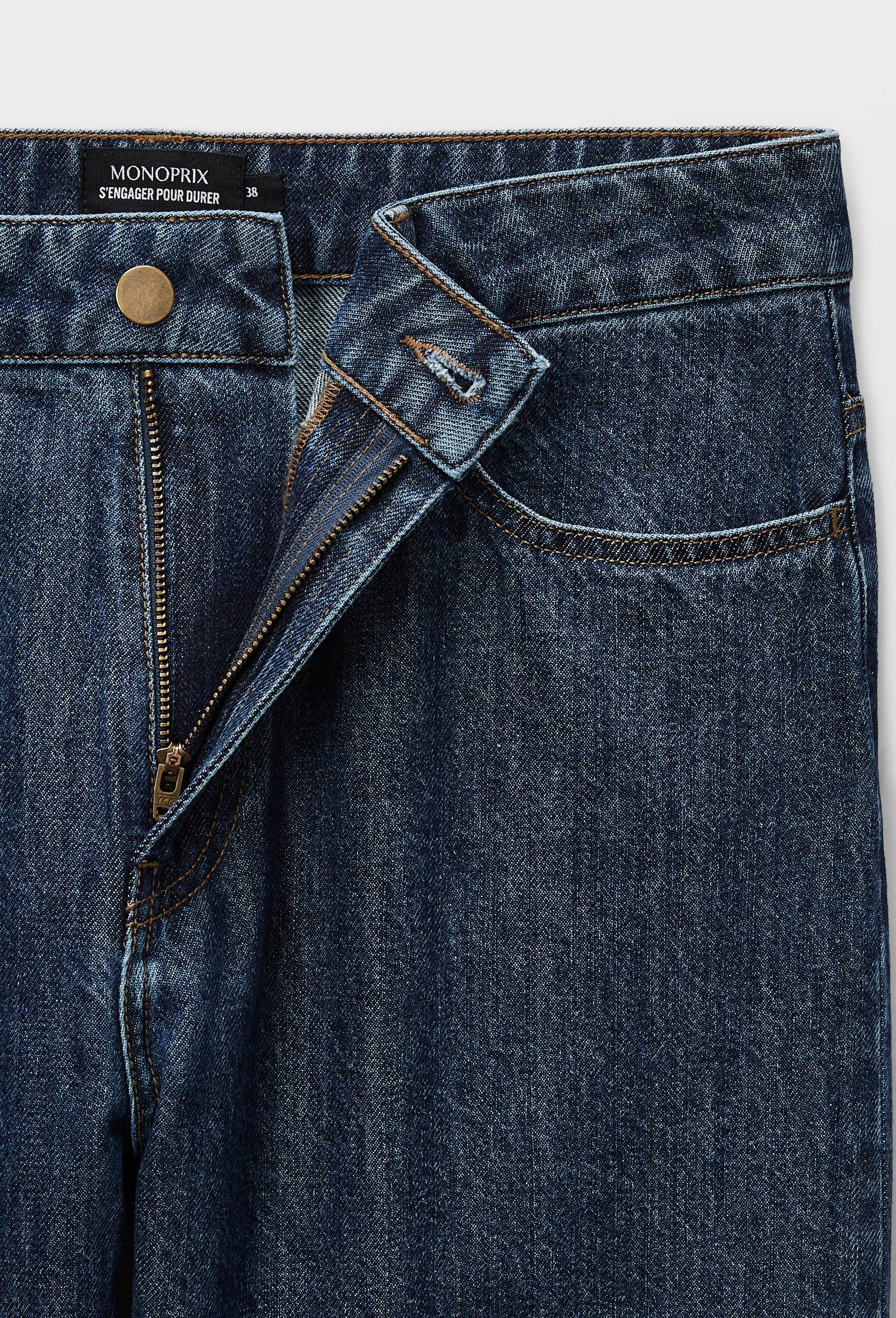 Jean droit &eacute;largi taille descendue, Bleu fonc&eacute;, large image number 3