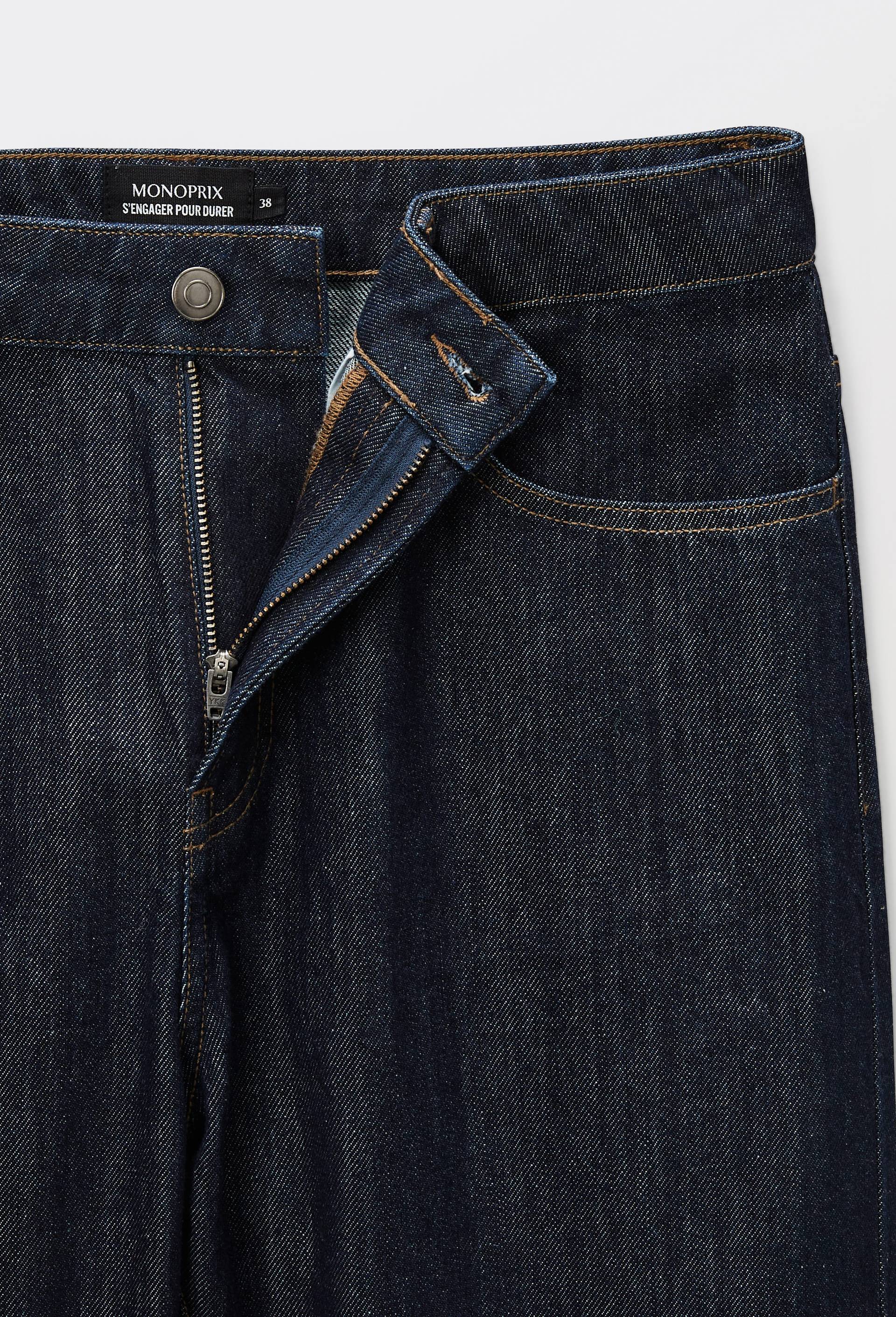 Jean droit &eacute;largi taille descendue, Bleu fonc&eacute;, large image number 3