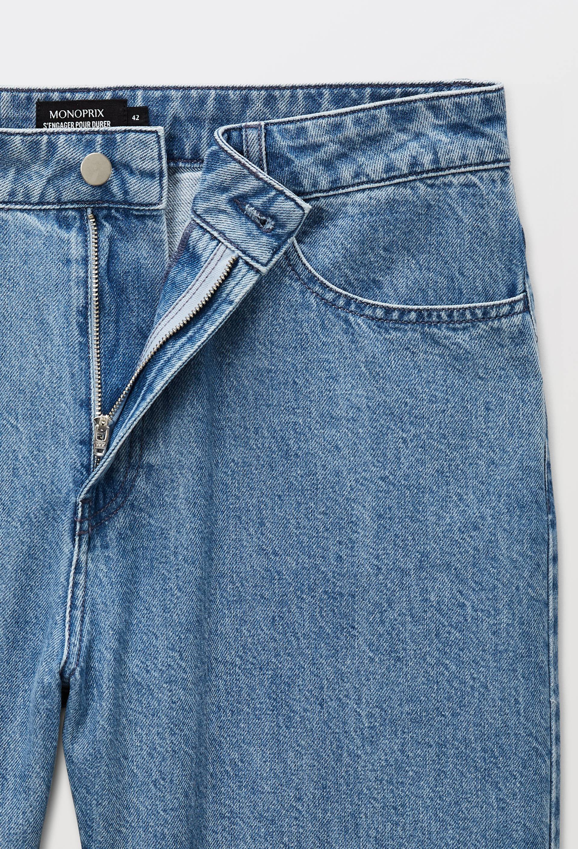 Jean droit &eacute;largi taille descendue, Bleu, large image number 3