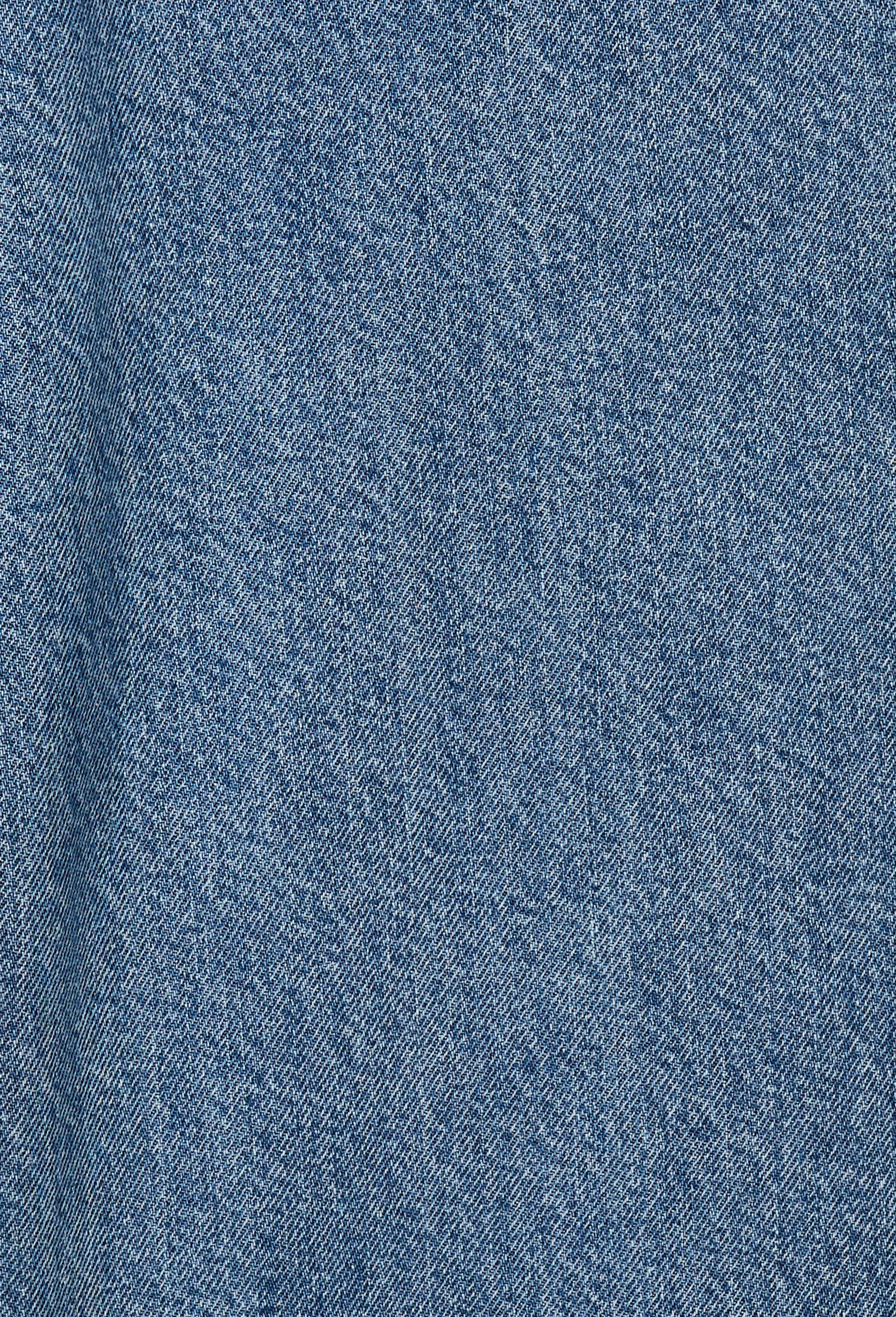 Jean droit &eacute;largi taille descendue, Bleu, large image number 5.0