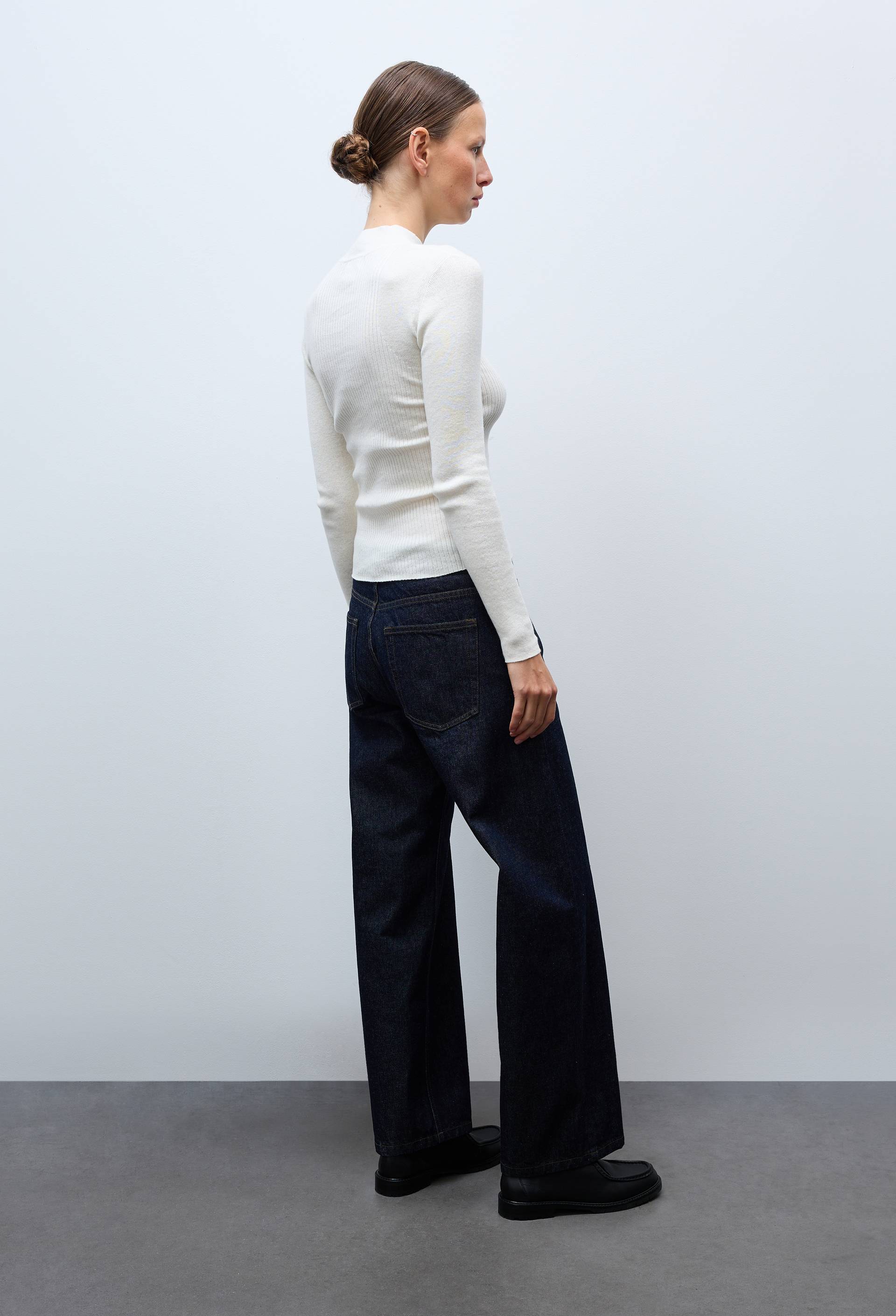 Jean droit &eacute;largi taille descendue, Bleu fonc&eacute;, large image number 1.0