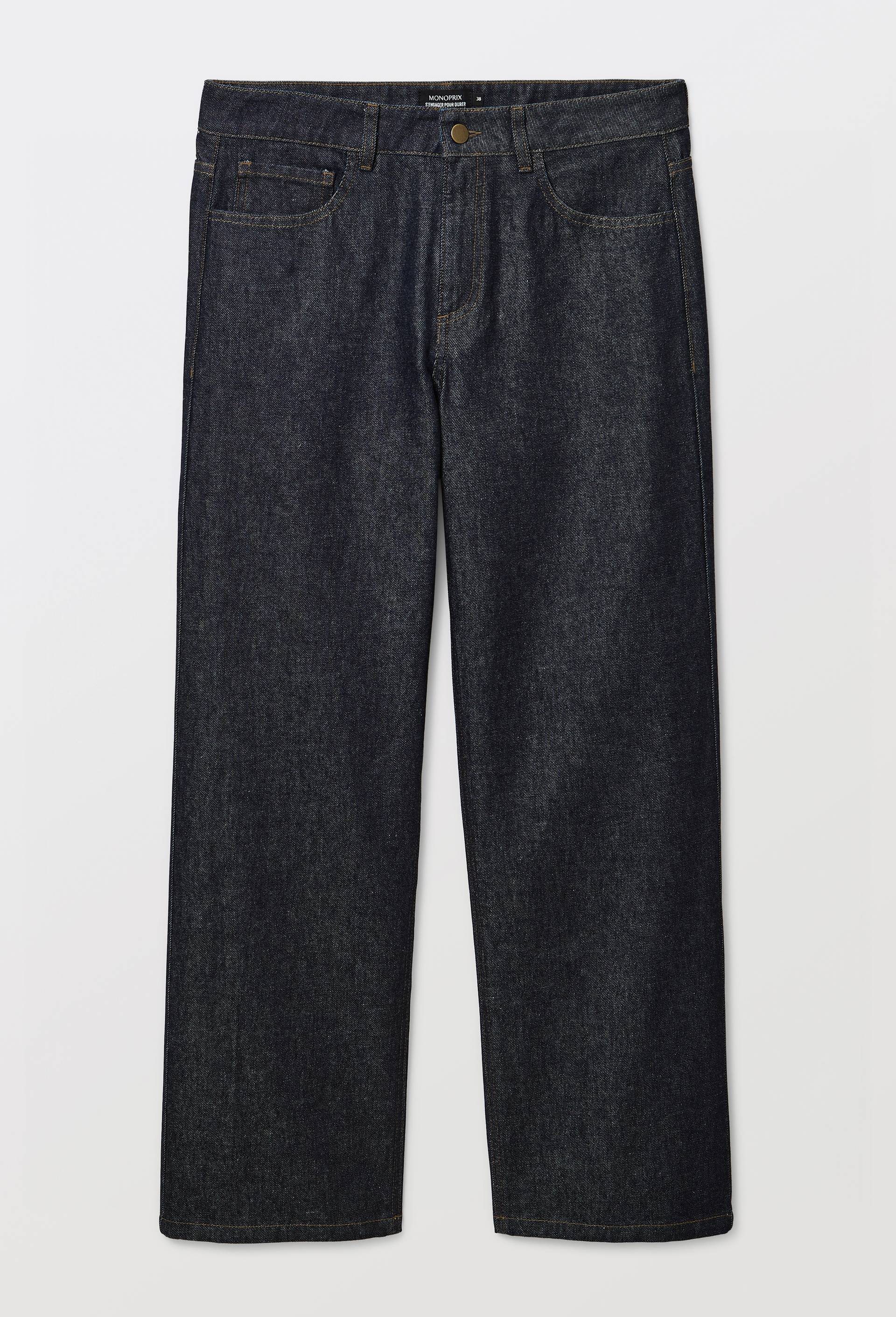 Jean droit &eacute;largi taille descendue, Bleu fonc&eacute;, large image number 2.0