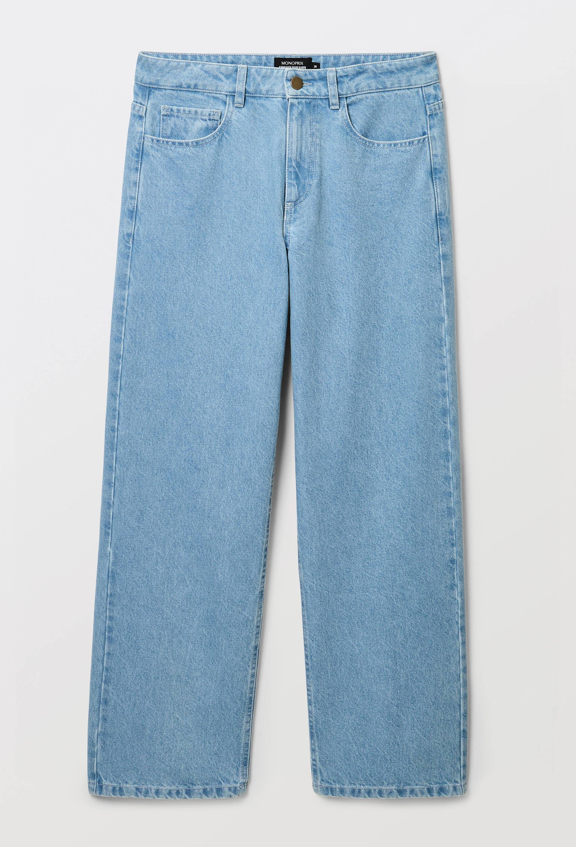 Jean droit &eacute;largi taille descendue, Bleu clair, large image number 2