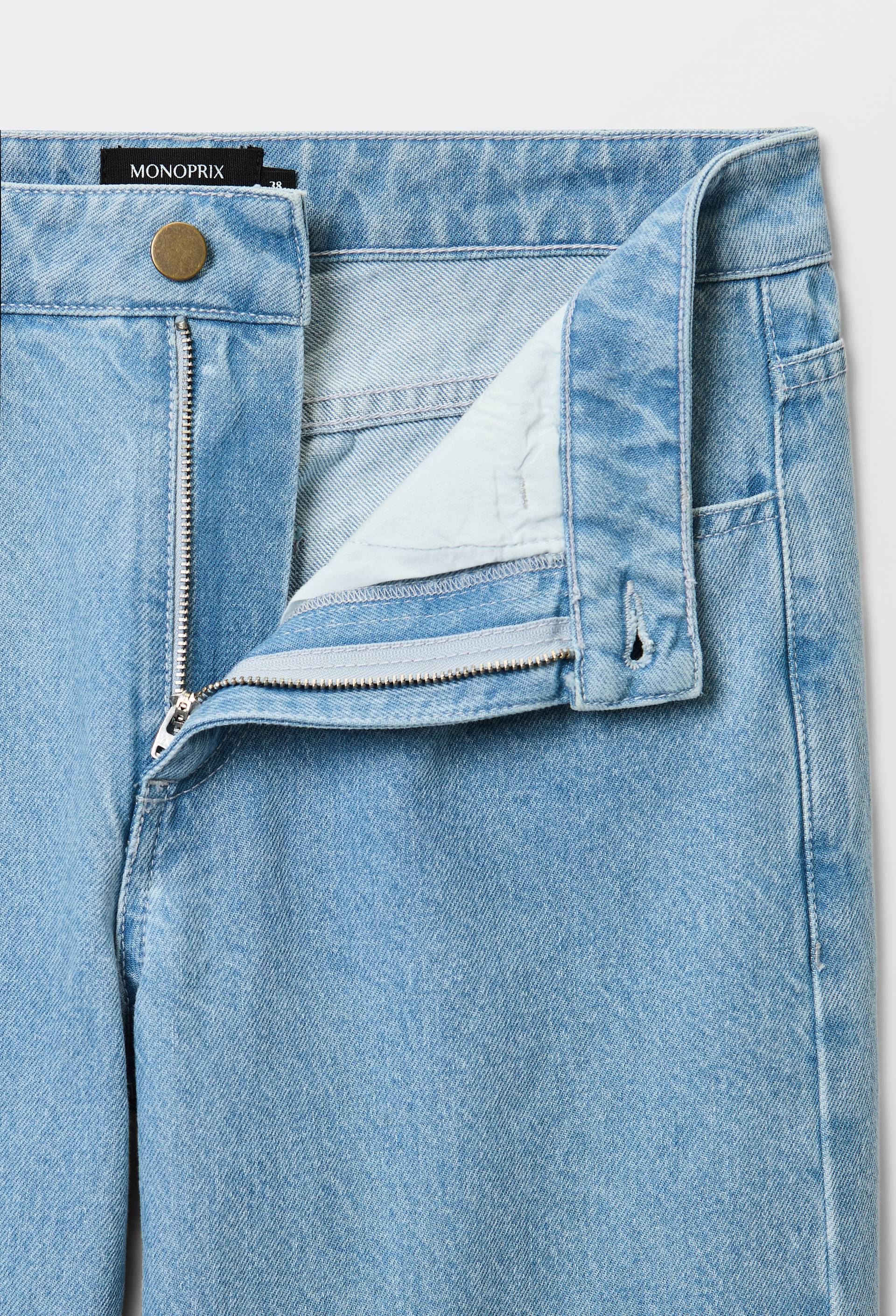 Jean droit &eacute;largi taille descendue, Bleu clair, large image number 4