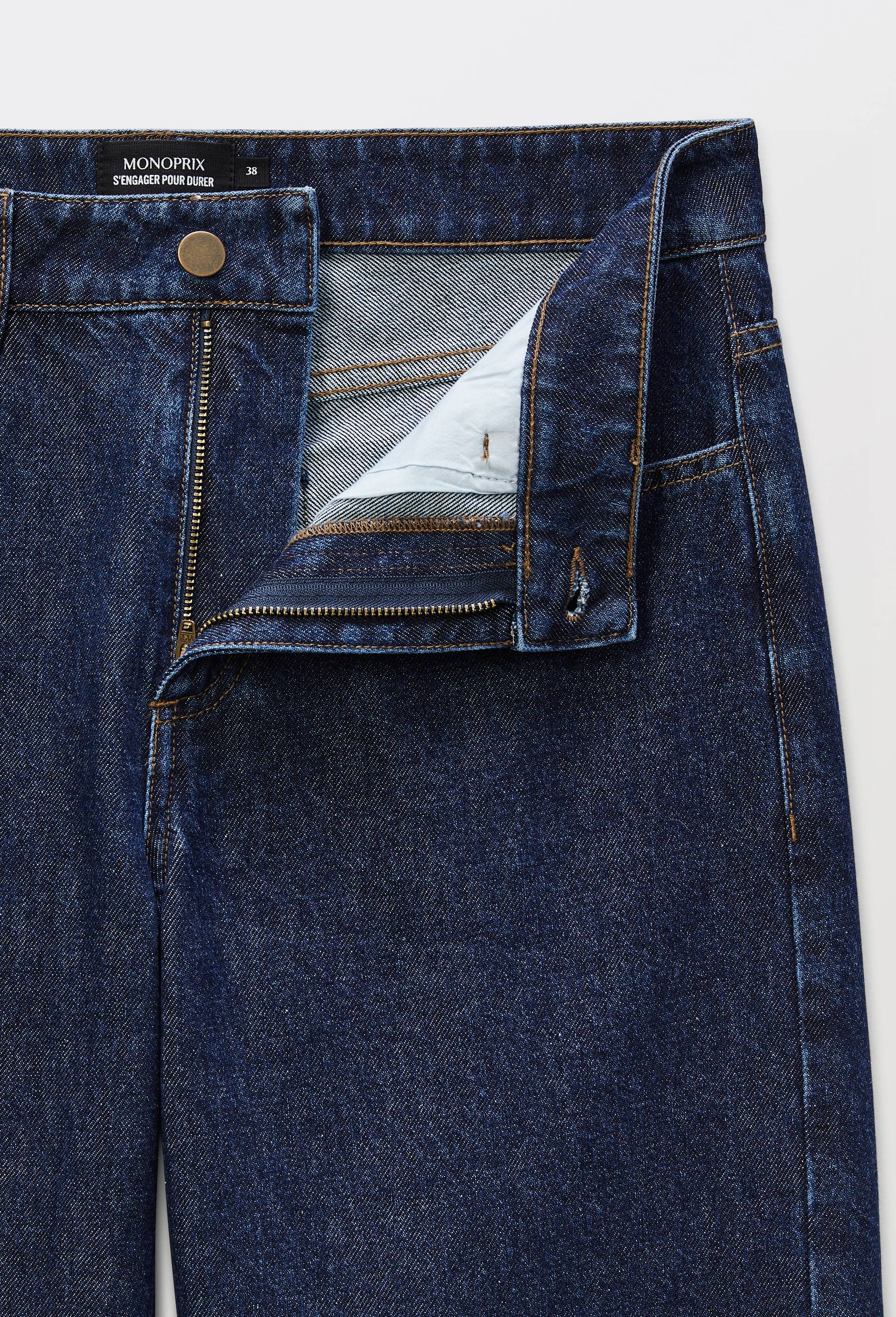Jean droit &eacute;largi taille descendue, Bleu fonc&eacute;, large image number 4