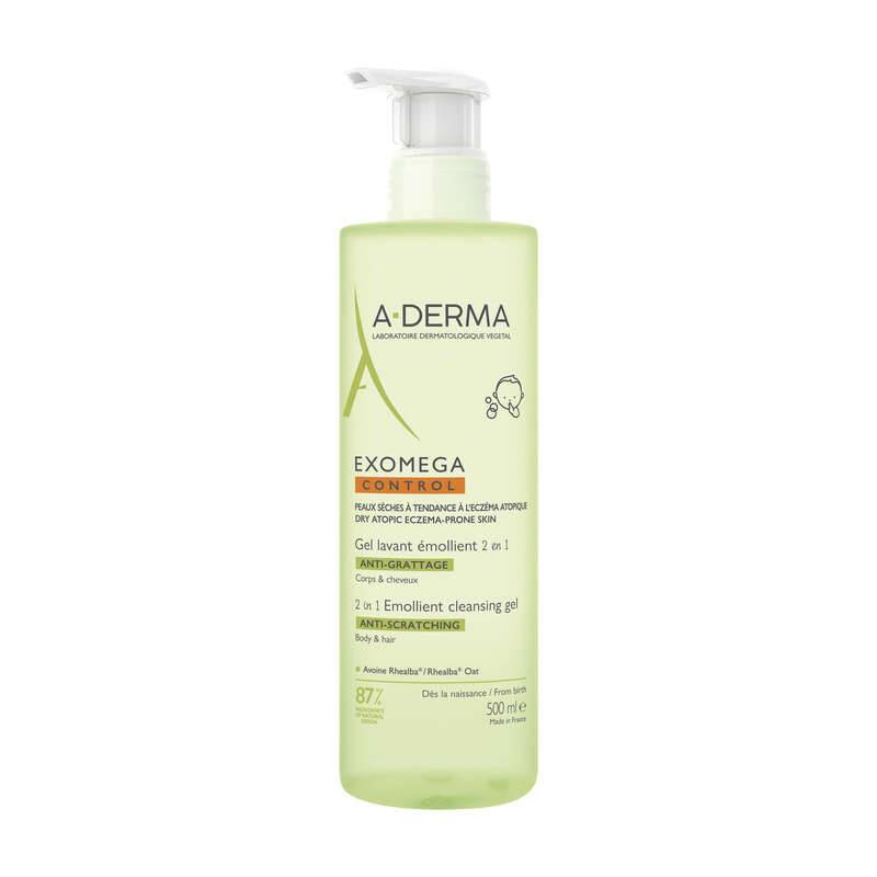 Exomega control gel lavant emollient anti-grattage 2en1 corps et cheveux, Transparent, large image number 0.0