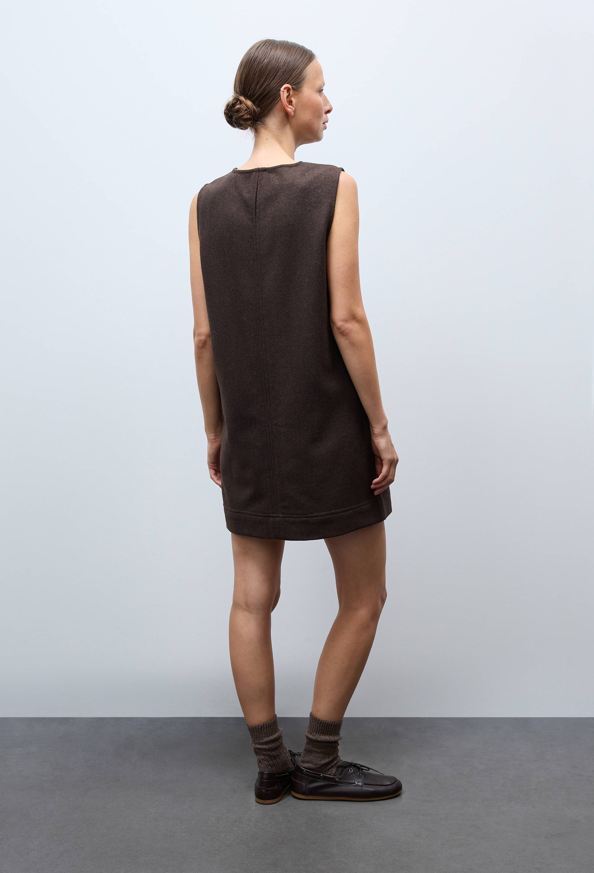Robe courte unie contenant de la laine, Brun fonc&eacute;, large image number 1