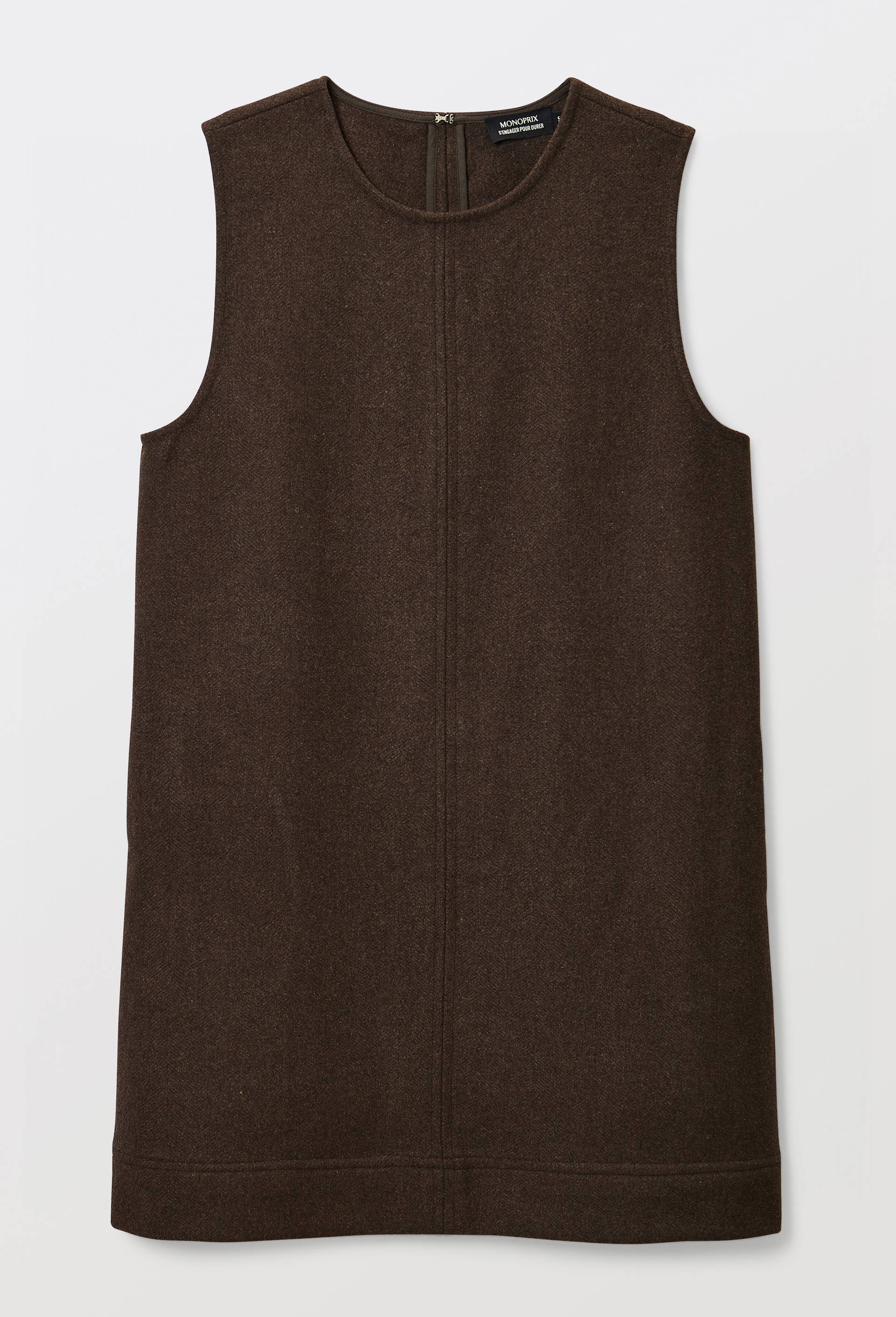 Robe courte unie contenant de la laine, Brun fonc&eacute;, large image number 2