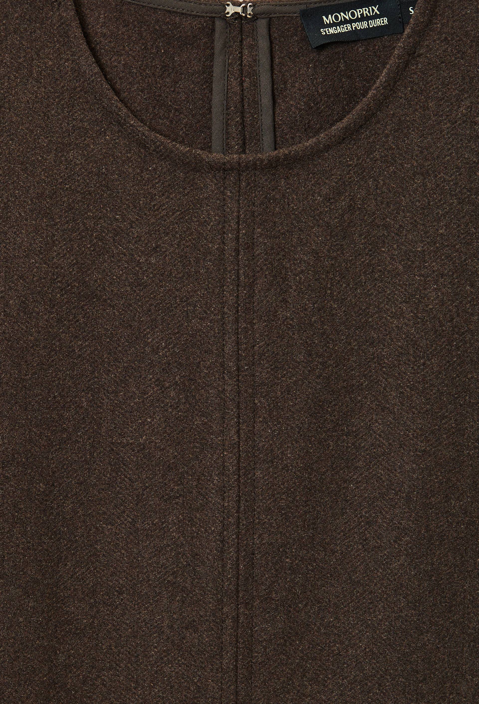 Robe courte unie contenant de la laine, Brun fonc&eacute;, large image number 4.0