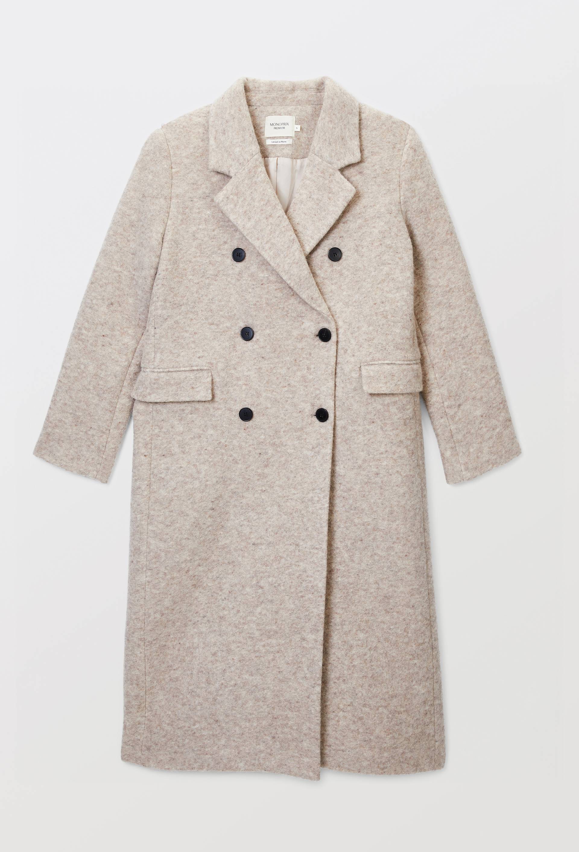 Manteau uni double boutonnage contenant de la laine, Beige clair, large image number 2