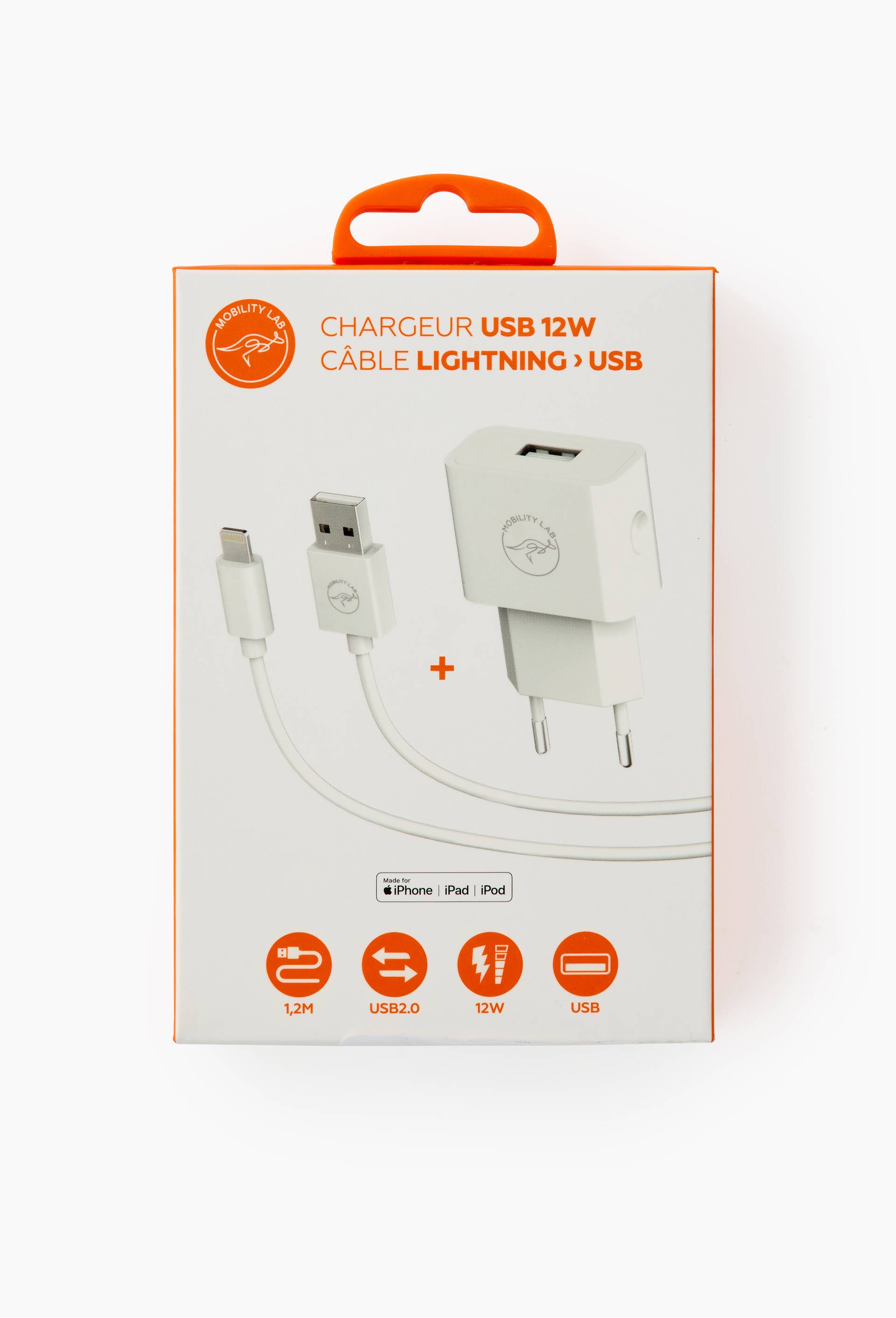 Pack chargeur secteur et c&acirc;ble usb vers lightning, , large image number 0