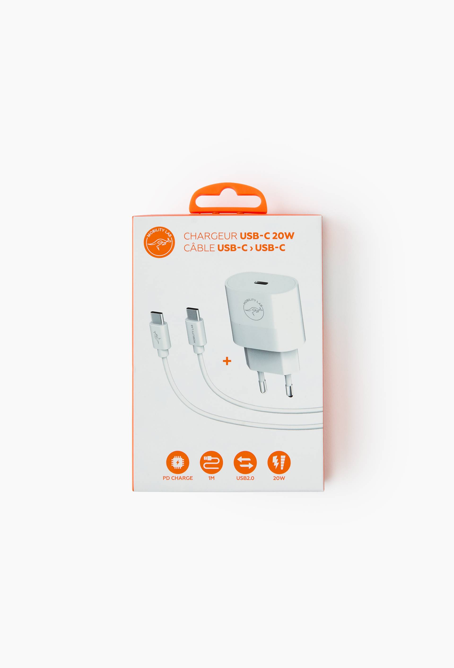 Pack chargeur usb-c 20 watts + c&acirc;ble usb-c vers usb-c, , large image number 0