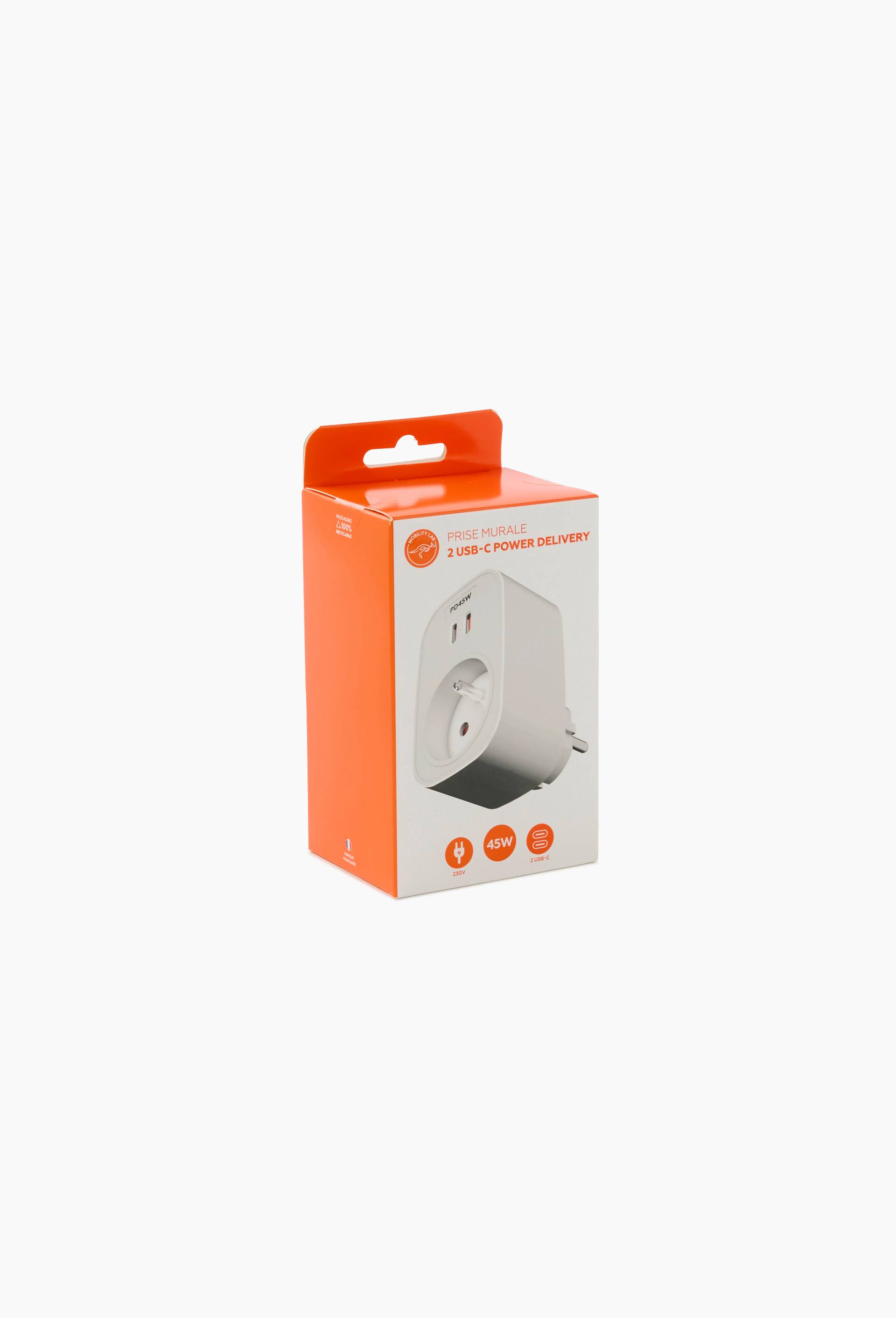 Prise murale + 2 USB-C 45W- Blanc, , large image number 1