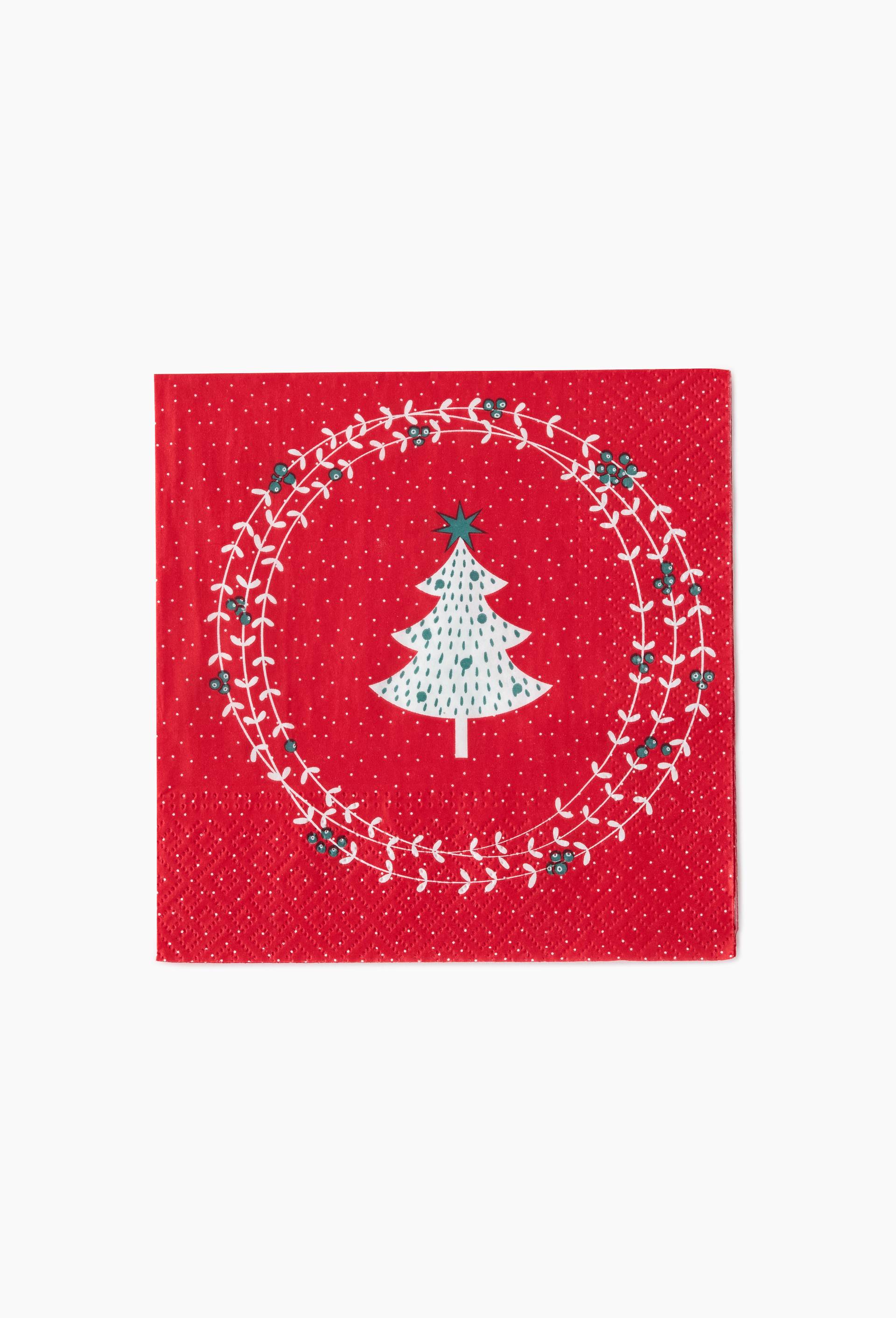20 serviettes 33x33cm, imprim&eacute; sapin et couronne, , large image number 0