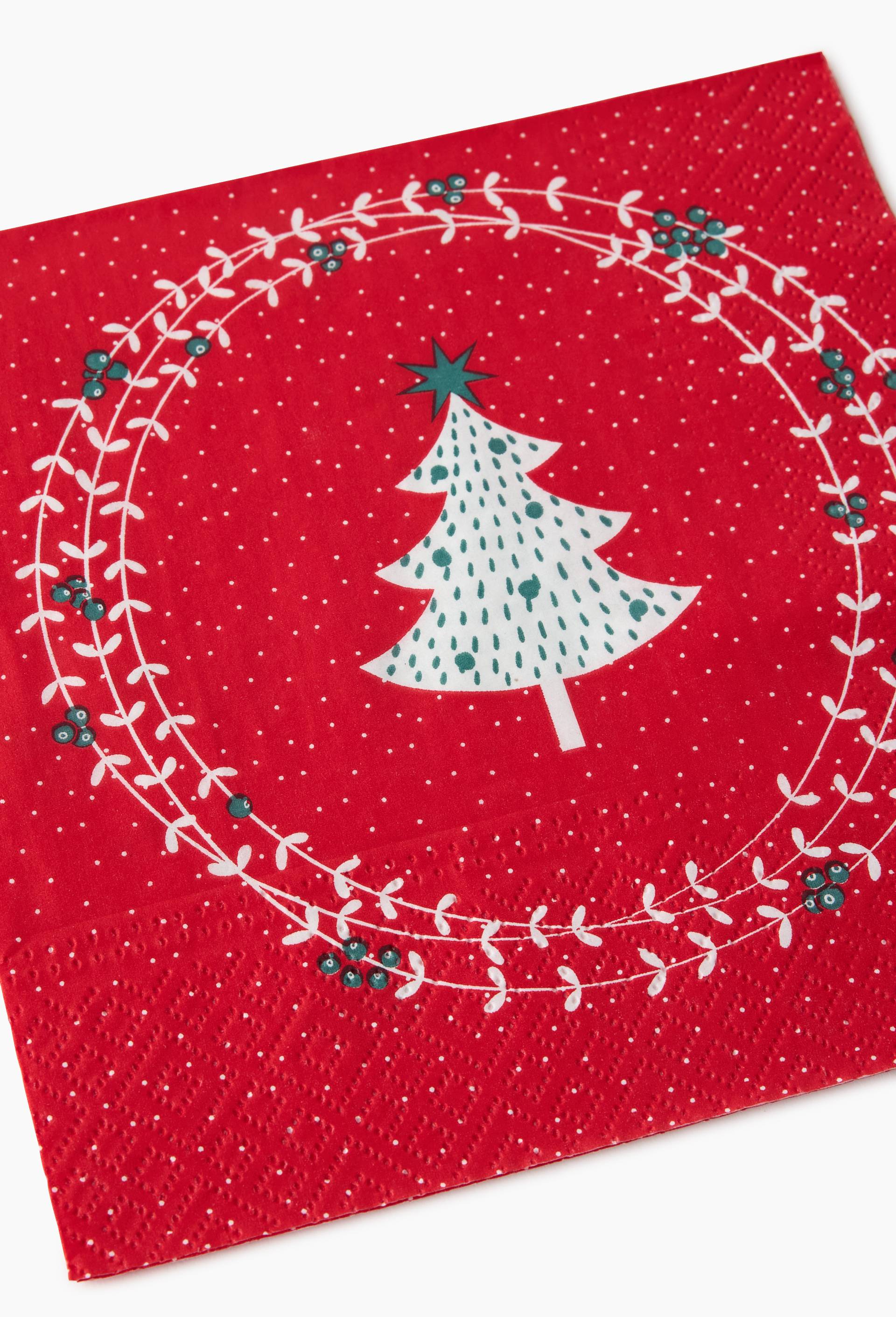 20 serviettes 33x33cm, imprim&eacute; sapin et couronne, , large image number 1