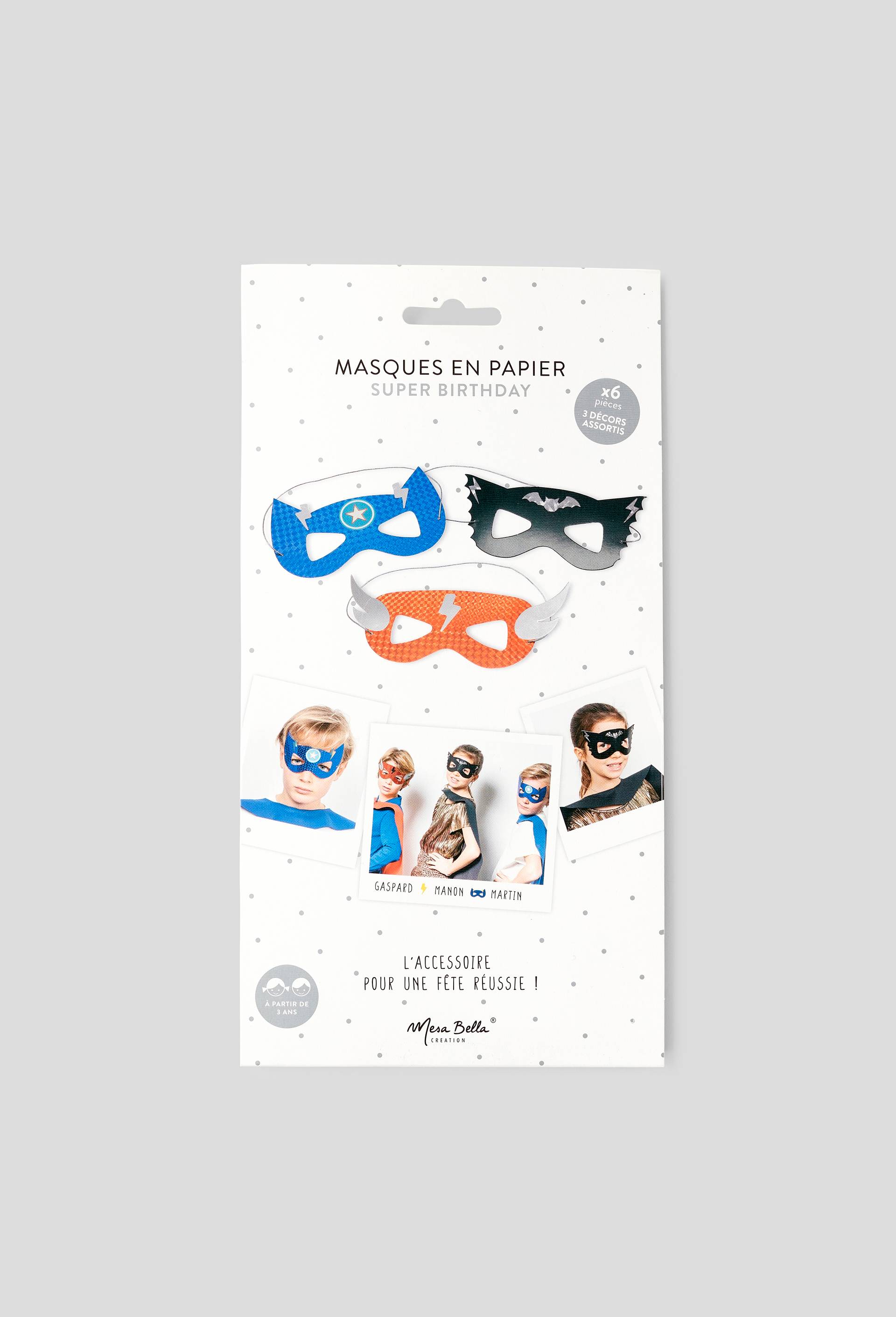 6 masques super birthday en carton 14cm, , large image number 0