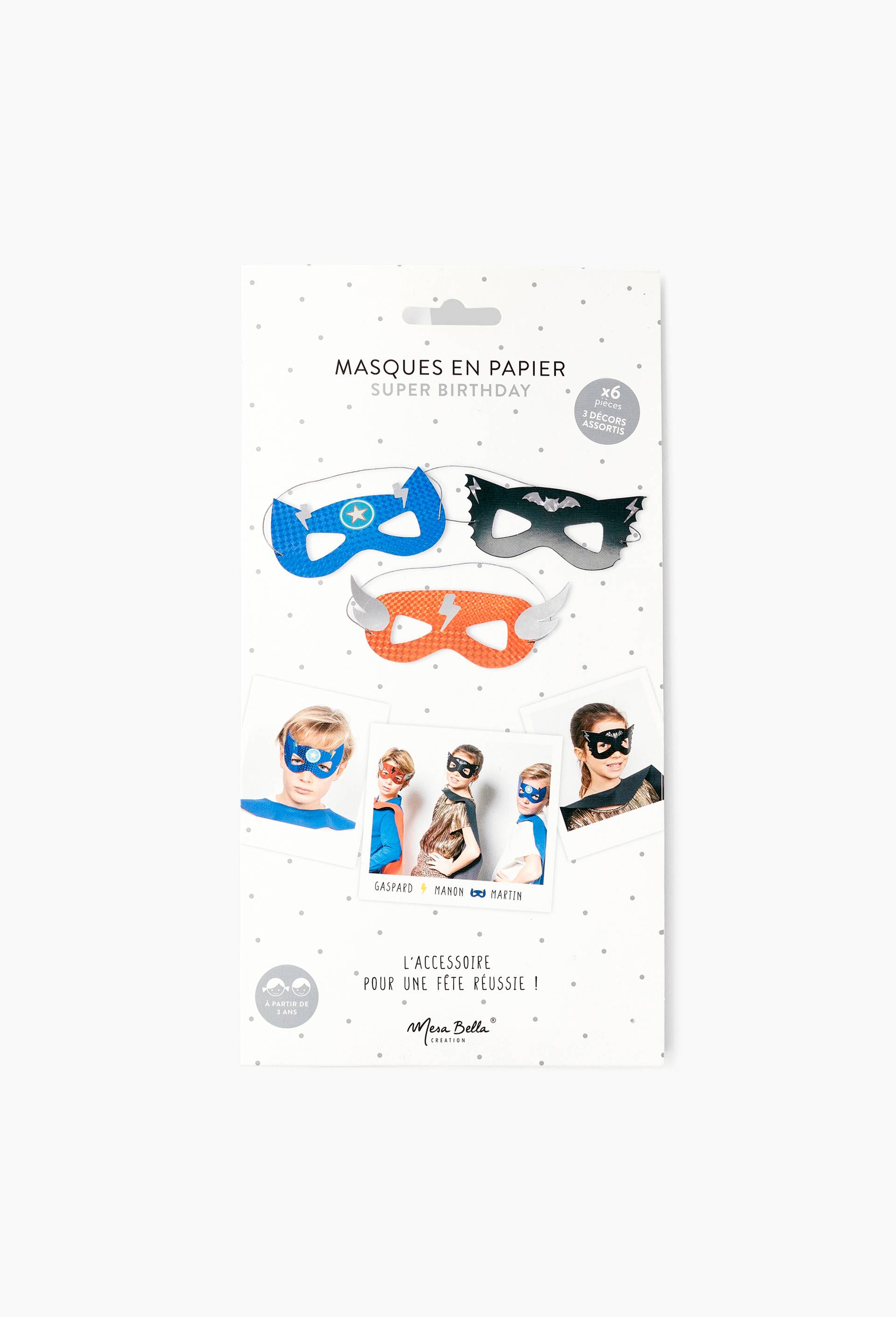 6 masques super birthday en carton 14cm, , large image number 0.0