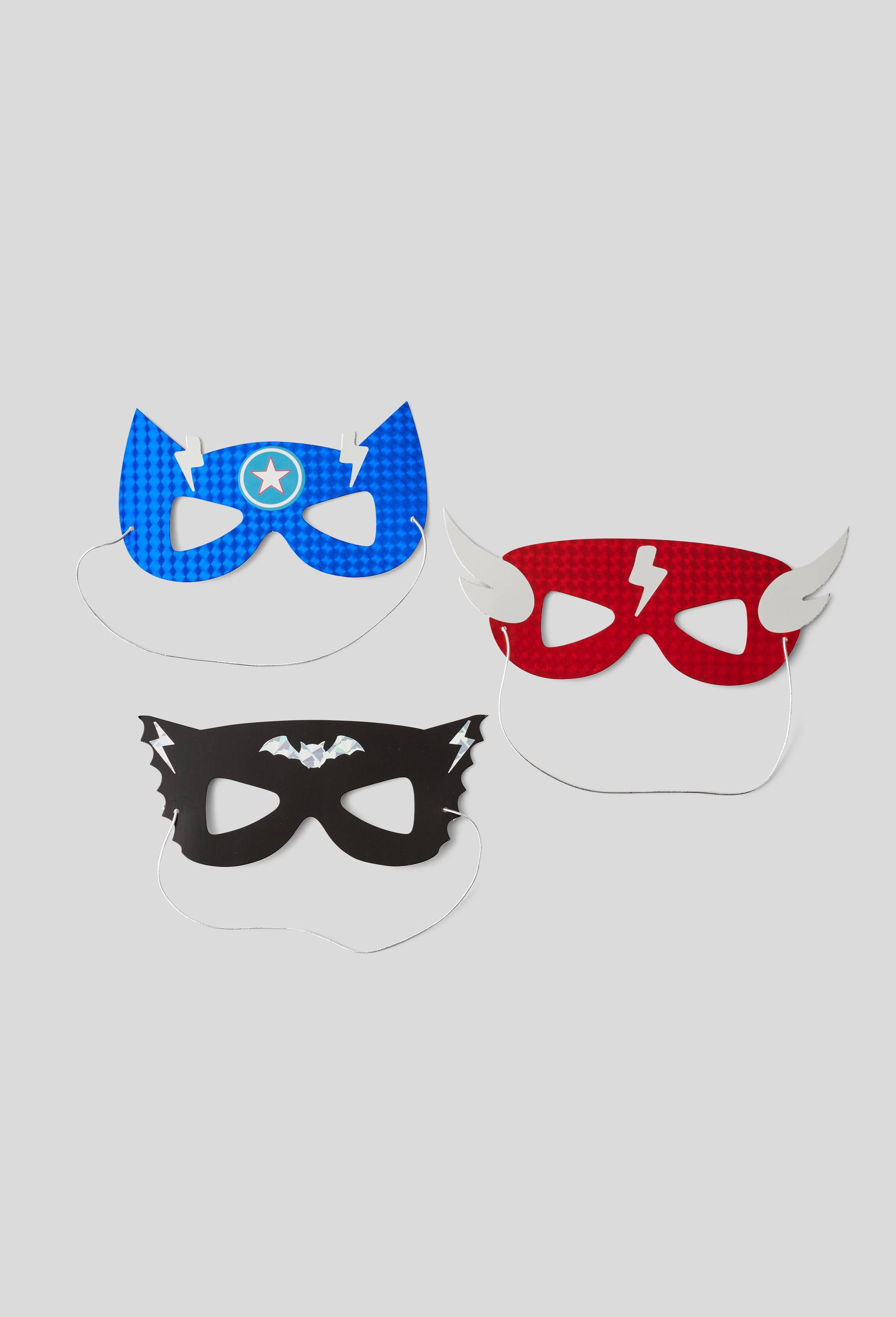 6 masques super birthday en carton 14cm, , large image number 1