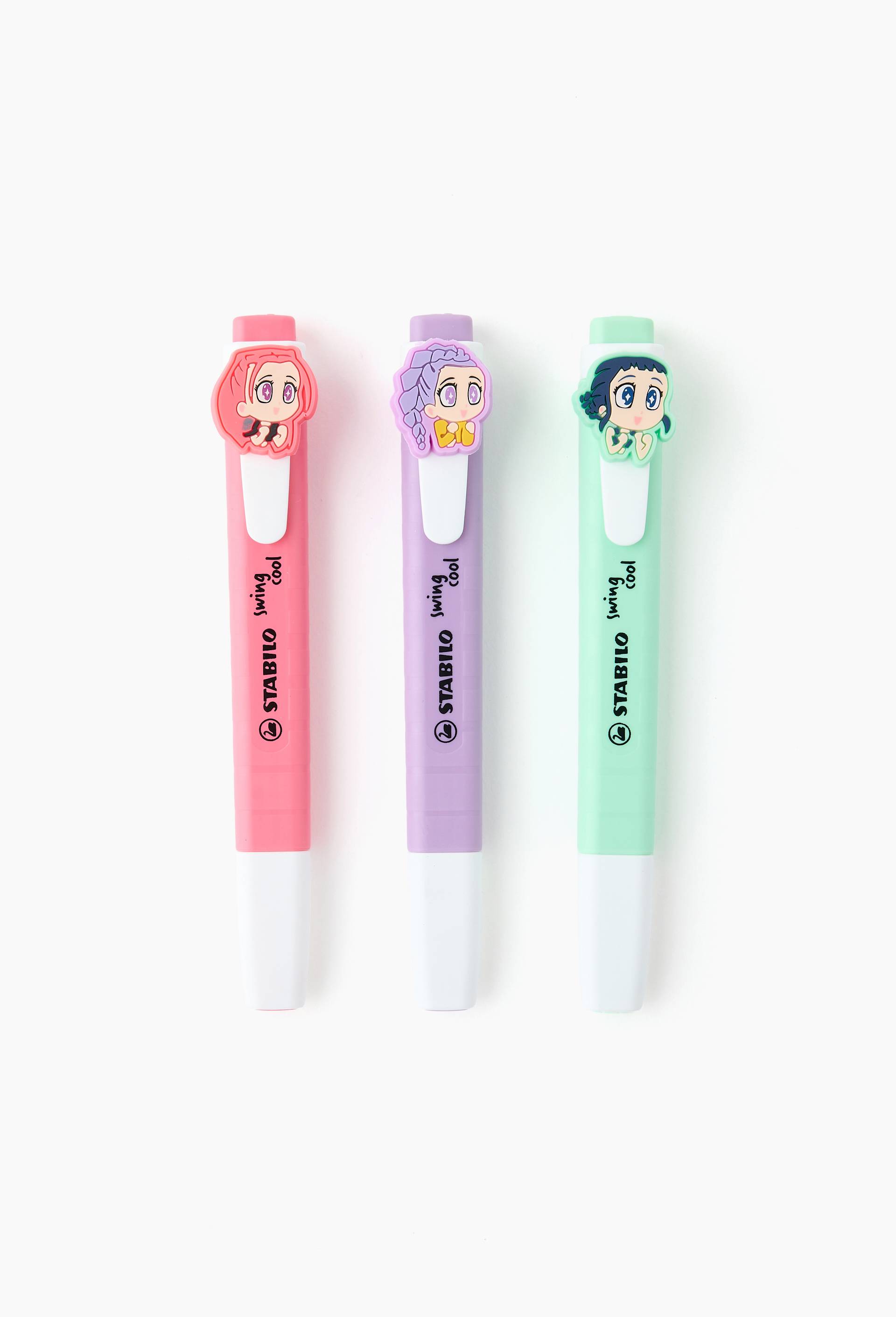 3 surligneurs swing cool K-Pop Demon Hunters avec clips charms vert + rose + violet, , large image number 0