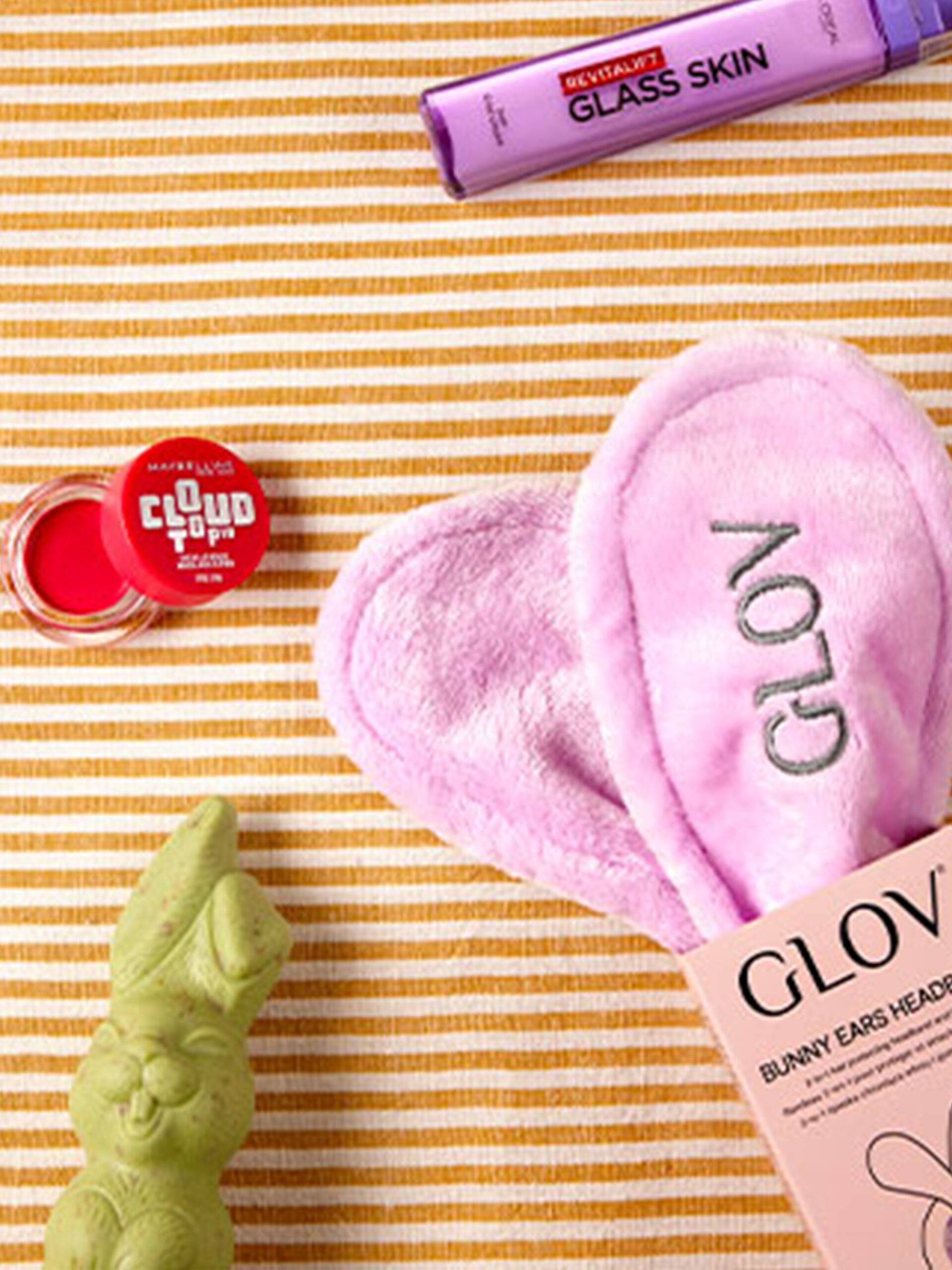 S&eacute;rum glow, chocolat lapin pistache, blush mousse, bandeau oreille lapin
